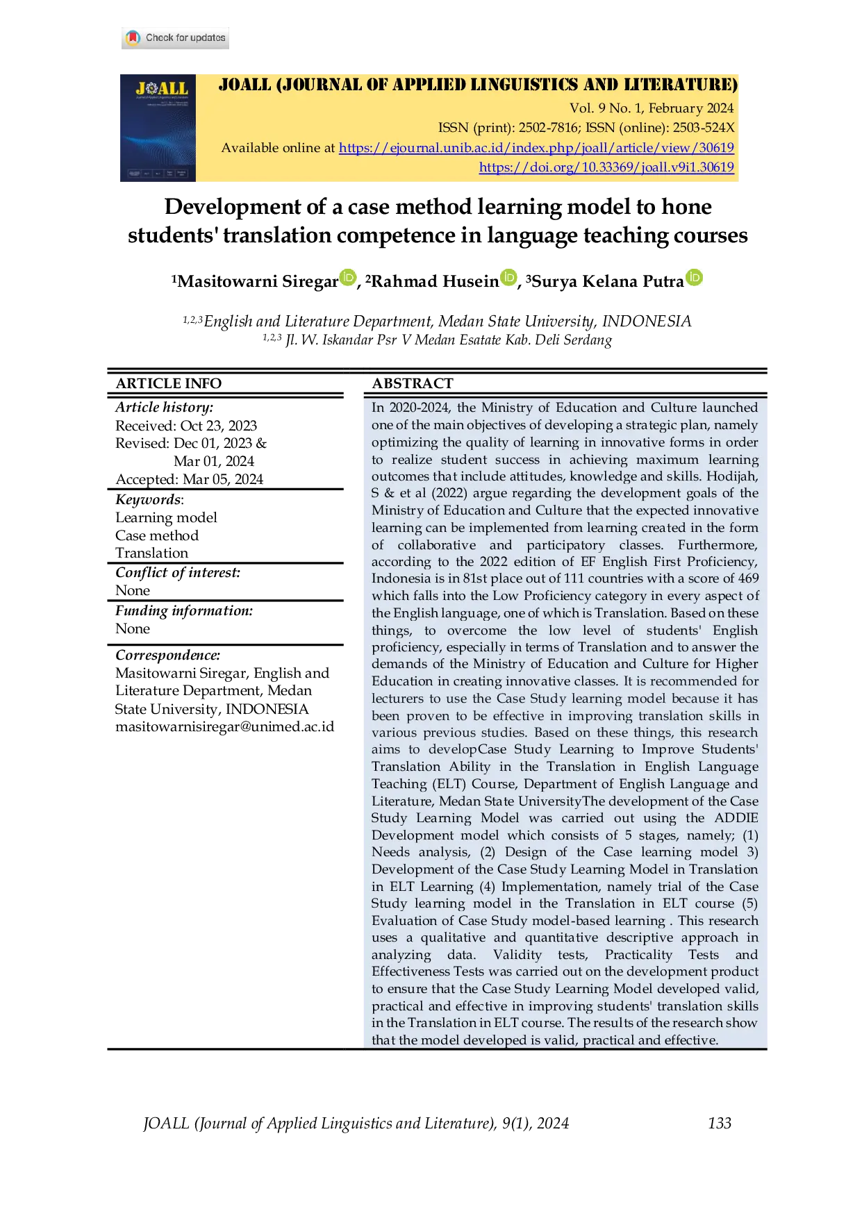 JURIS Development of a case method learning model to hone students translation competence in language teaching courses