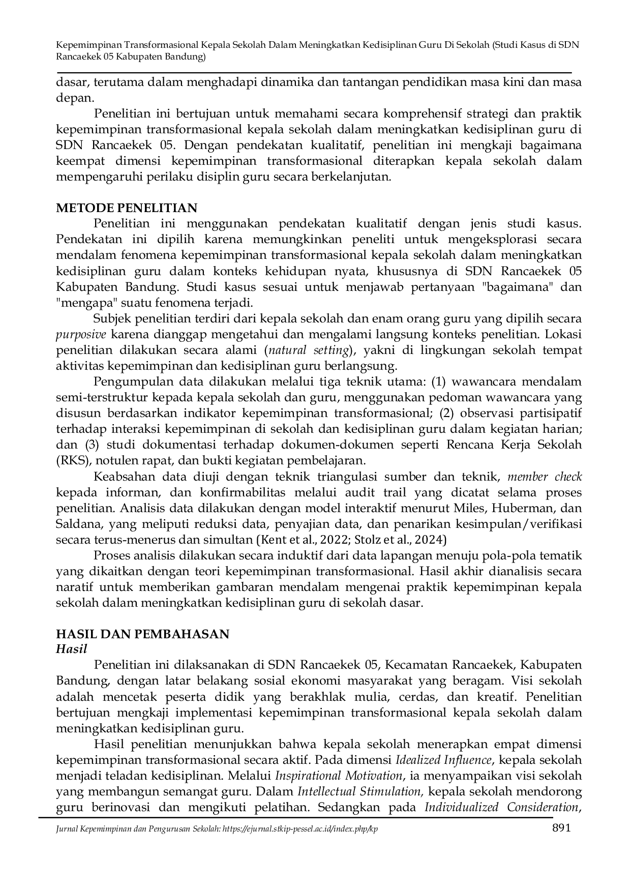 JURIS Kepemimpinan Transformasional Kepala Sekolah Dalam Meningkatkan Kedisiplinan Guru Di Sekolah