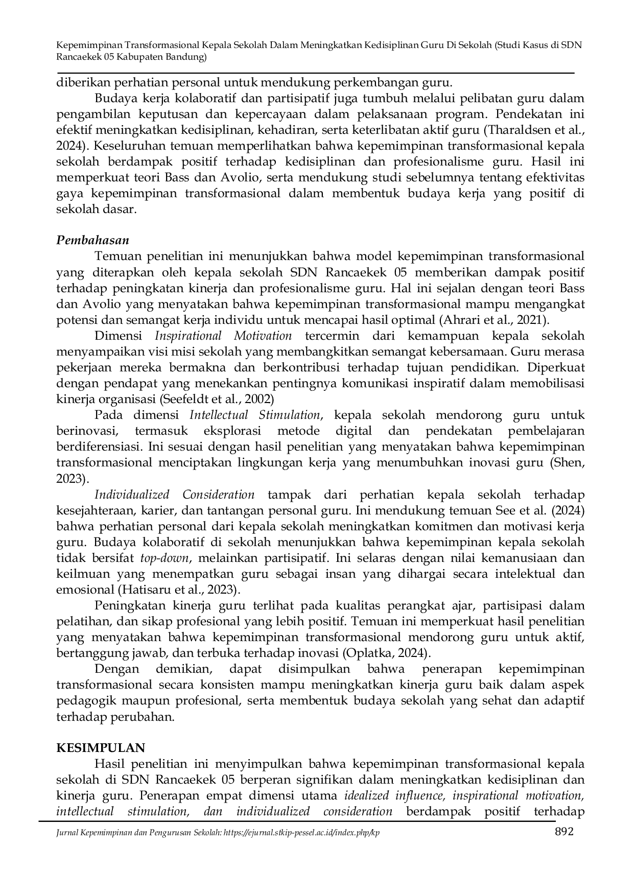 JURIS Kepemimpinan Transformasional Kepala Sekolah Dalam Meningkatkan Kedisiplinan Guru Di Sekolah