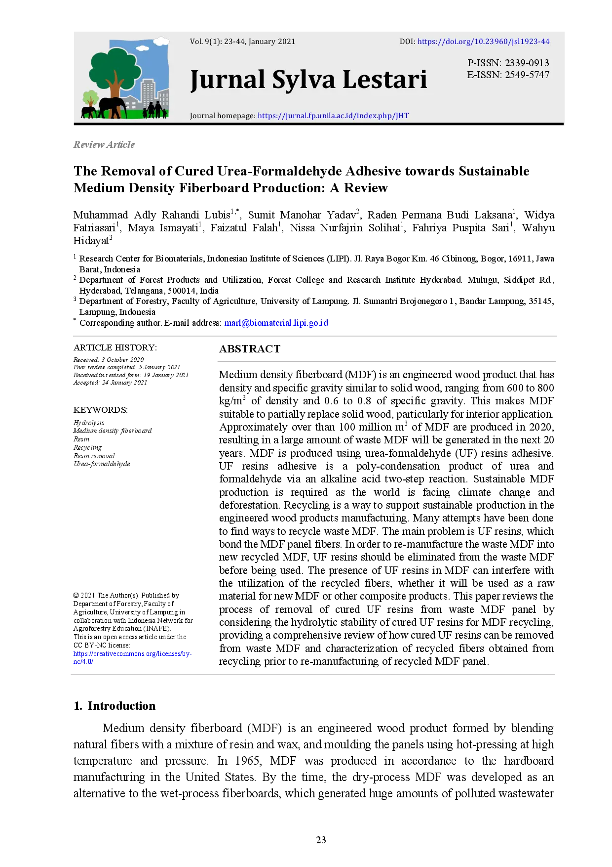 juris The Removal of Cured Urea Formaldehyde Adhesive towards Sustainable Medium Density Fiberboard Production A Review
