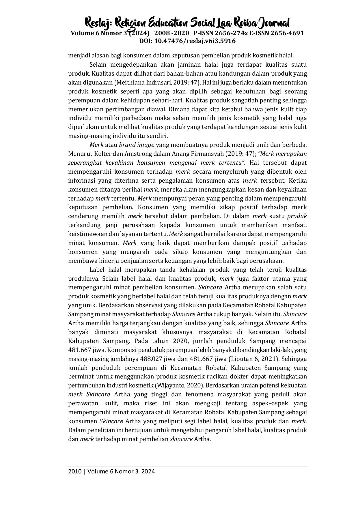 JURIS Pengaruh Label Halal Kualitas Produk dan Merk terhadap Minat Pembelian Skincare Artha