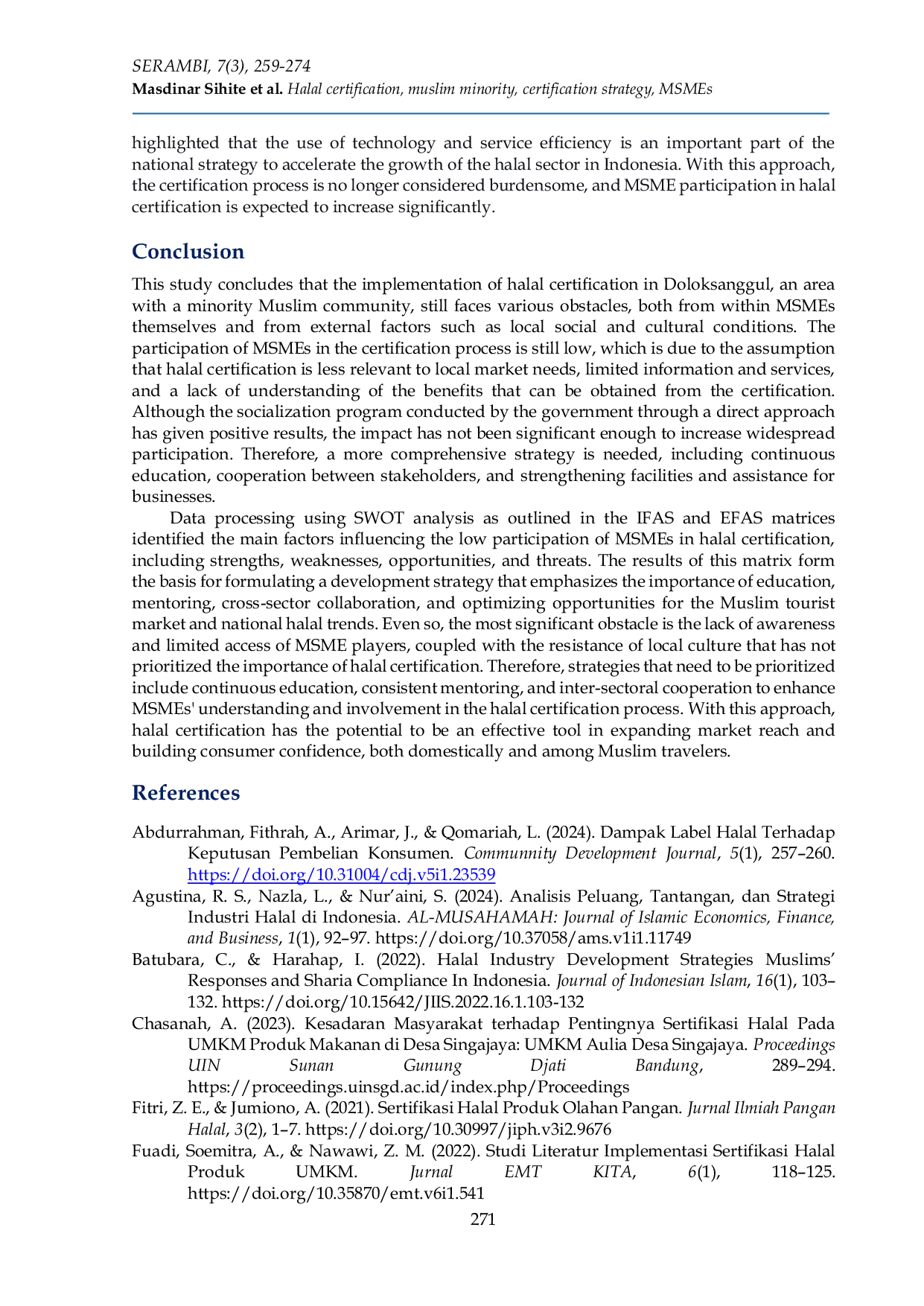 JURIS Halal certification strategies in minority Muslim regions A Case study of Doloksanggul Humbang Hasundutan