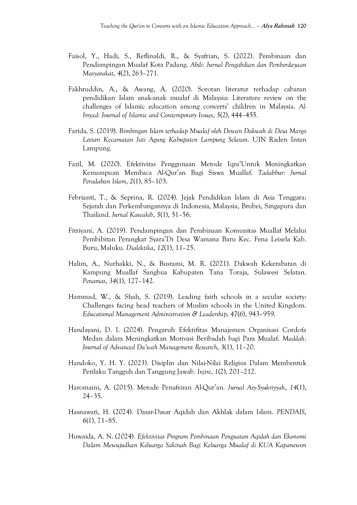 JURIS Teaching The Qur an to Converts with An Islamic Education Approach A Case Study at the Mualaf Center Yogyakarta