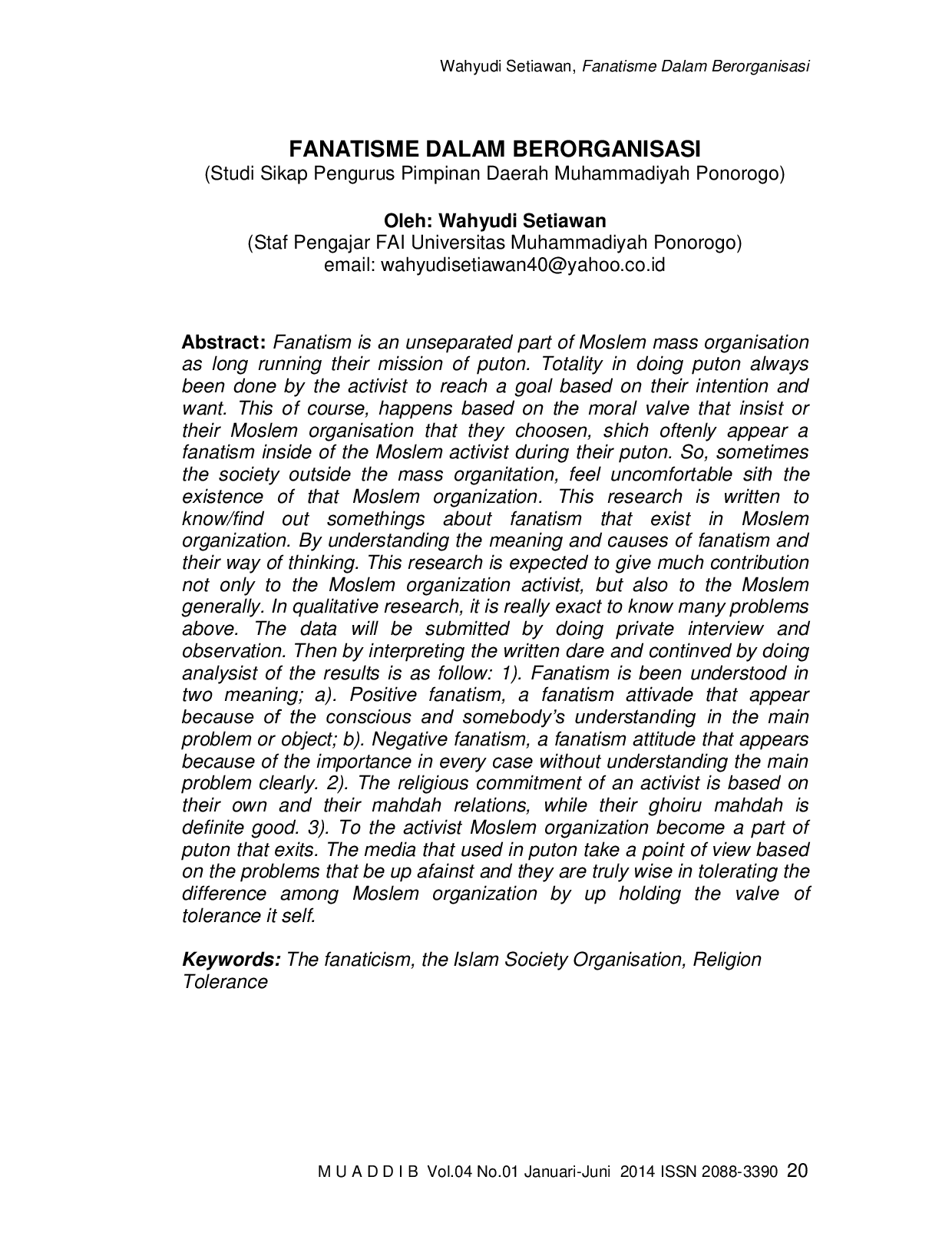 JURIS FANATISME DALAM BERORGANISASI Studi Sikap Pengurus Pimpinan Daerah Muhammadiyah Ponorogo