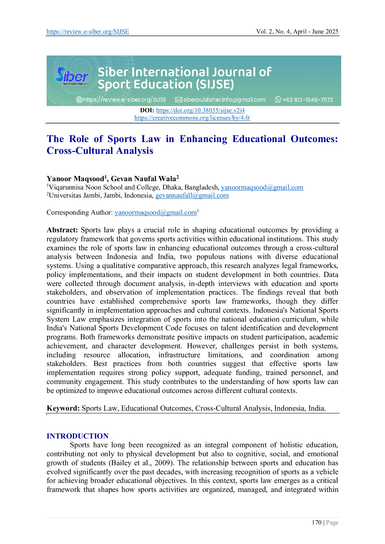 JURIS The Role of Sports Law in Enhancing Educational Outcomes Cross Cultural Analysis