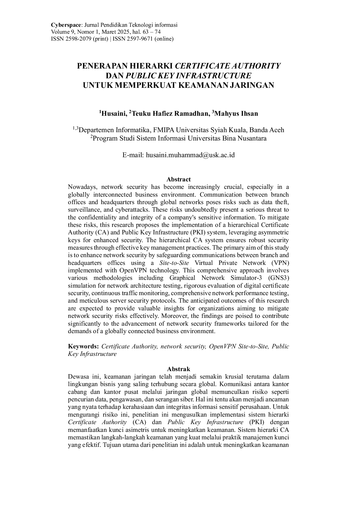 JURIS Penerapan Hierarki Certificate Authority dan Public Key Infrastructure untuk Memperkuat Keamanan Jaringan