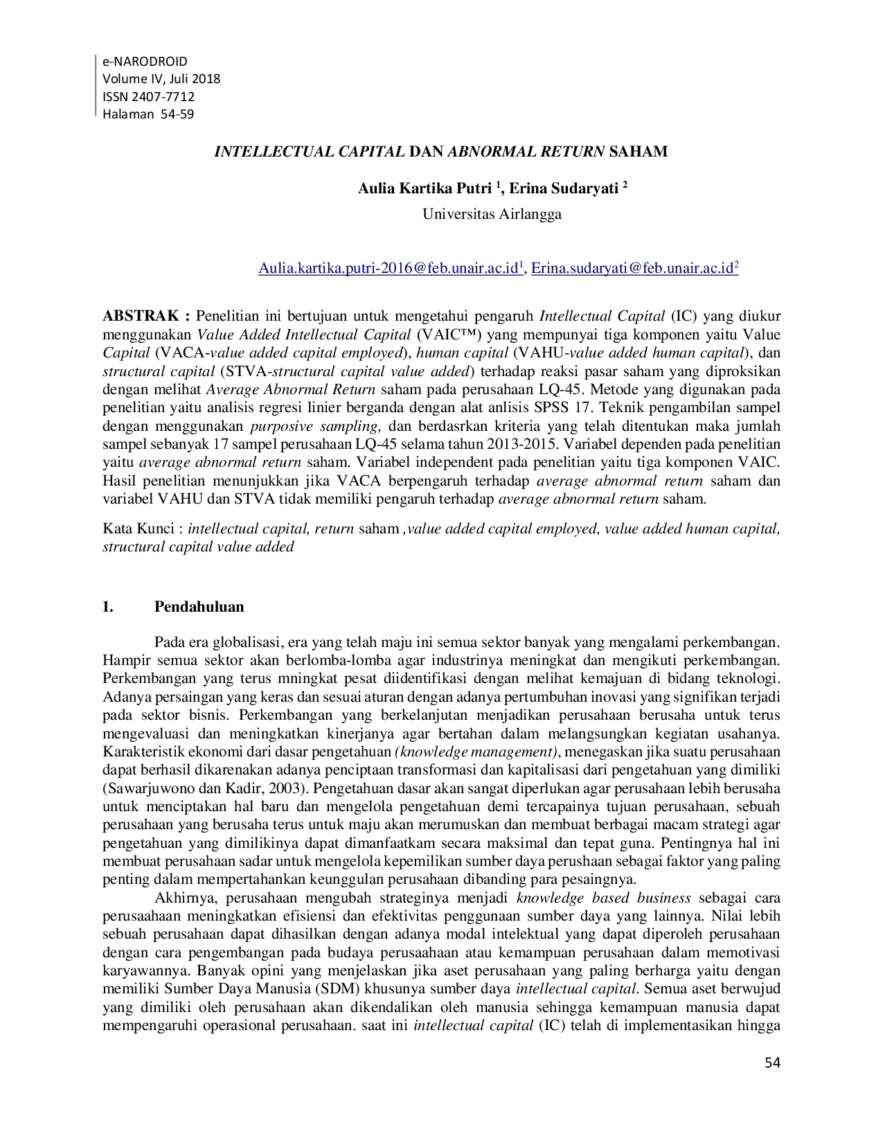 JURIS Intellectual Capital Dan Abnormal Return Saham