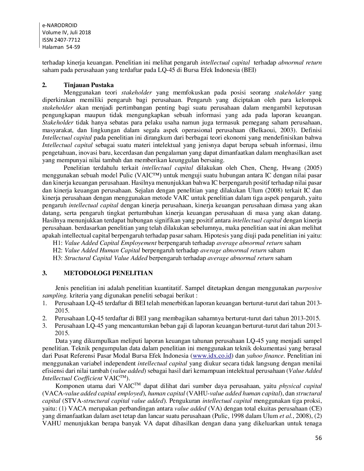JURIS Intellectual Capital Dan Abnormal Return Saham