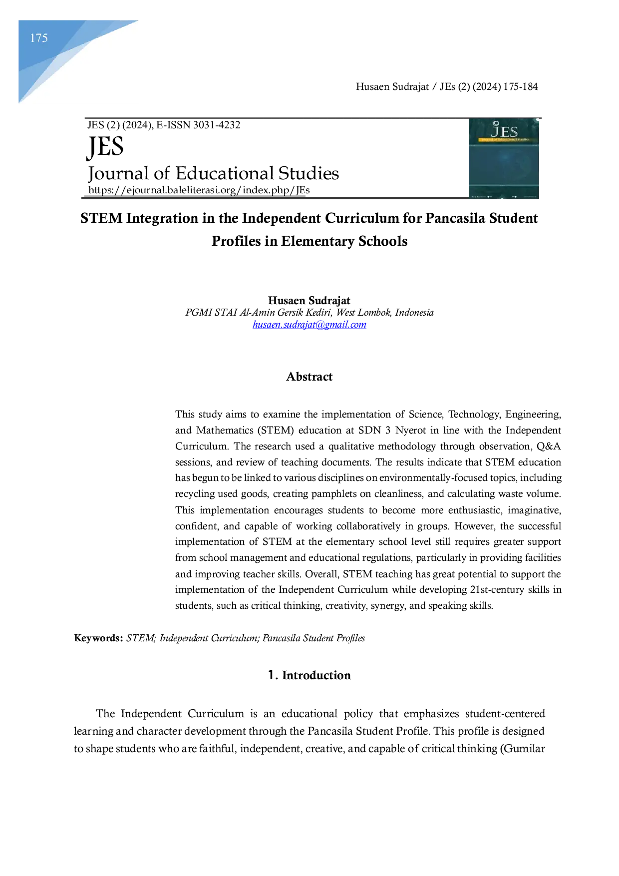 JURIS STEM Integration in the Independent Curriculum for Pancasila Student Profiles in Elementary Schools