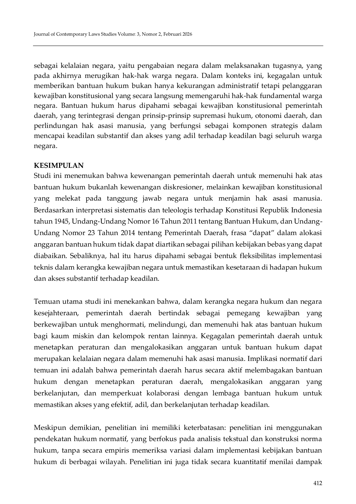 JURIS Kewenangan Pemerintah Daerah dalam Pemenuhan Hak atas Bantuan Hukum Bagi Masyarakat Miskin dan Kelompok Rentan