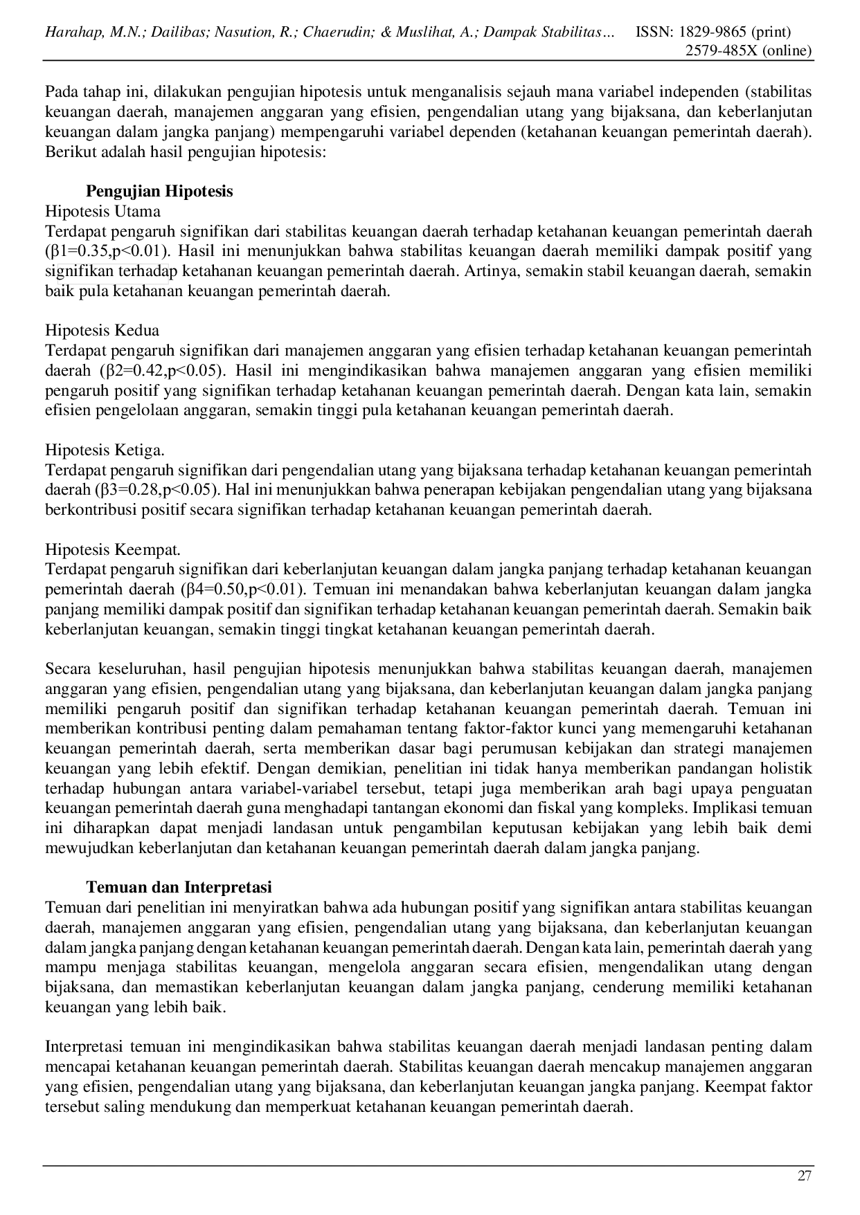 JURIS Dampak Stabilitas Keuangan Daerah terhadap Ketahanan Keuangan Pemerintah Daerah