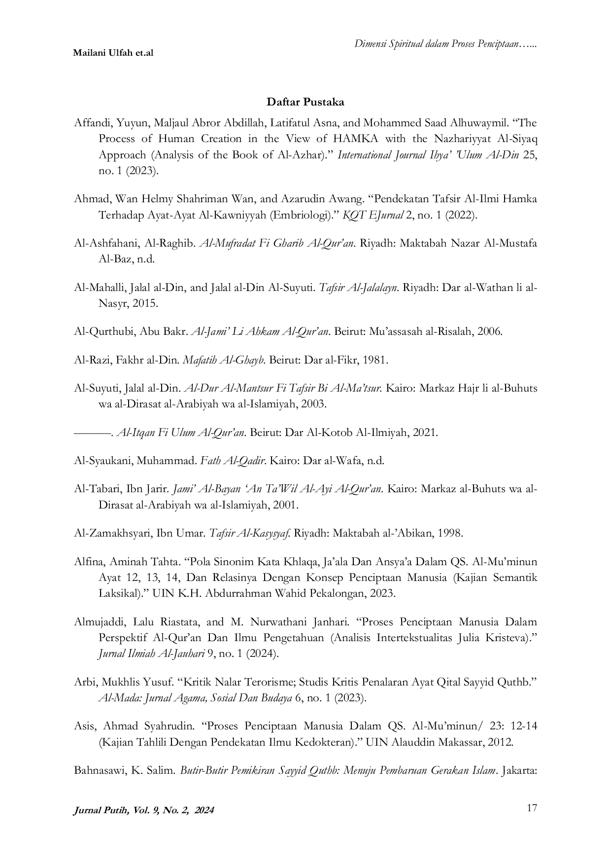 JURIS Dimensi Spiritual dalam Proses Penciptaan dan Perkembangan Manusia Studi Analisis atas Tafsir F Z ilAl Al Qur An Karya Sayyid Qutb