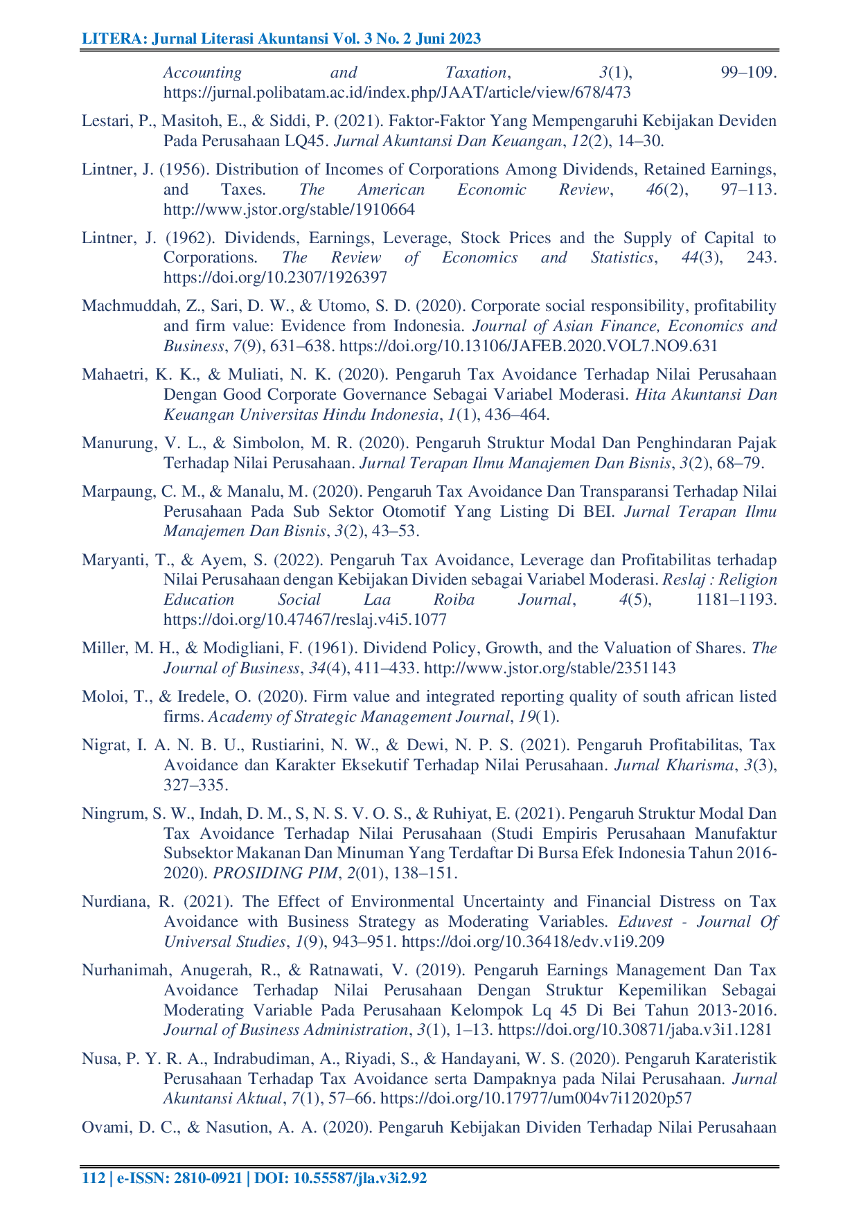 JURIS Efek Moderasi Kebijakan Dividen Pada Pengaruh Tax Avoidance Terhadap Nilai Perusahaan