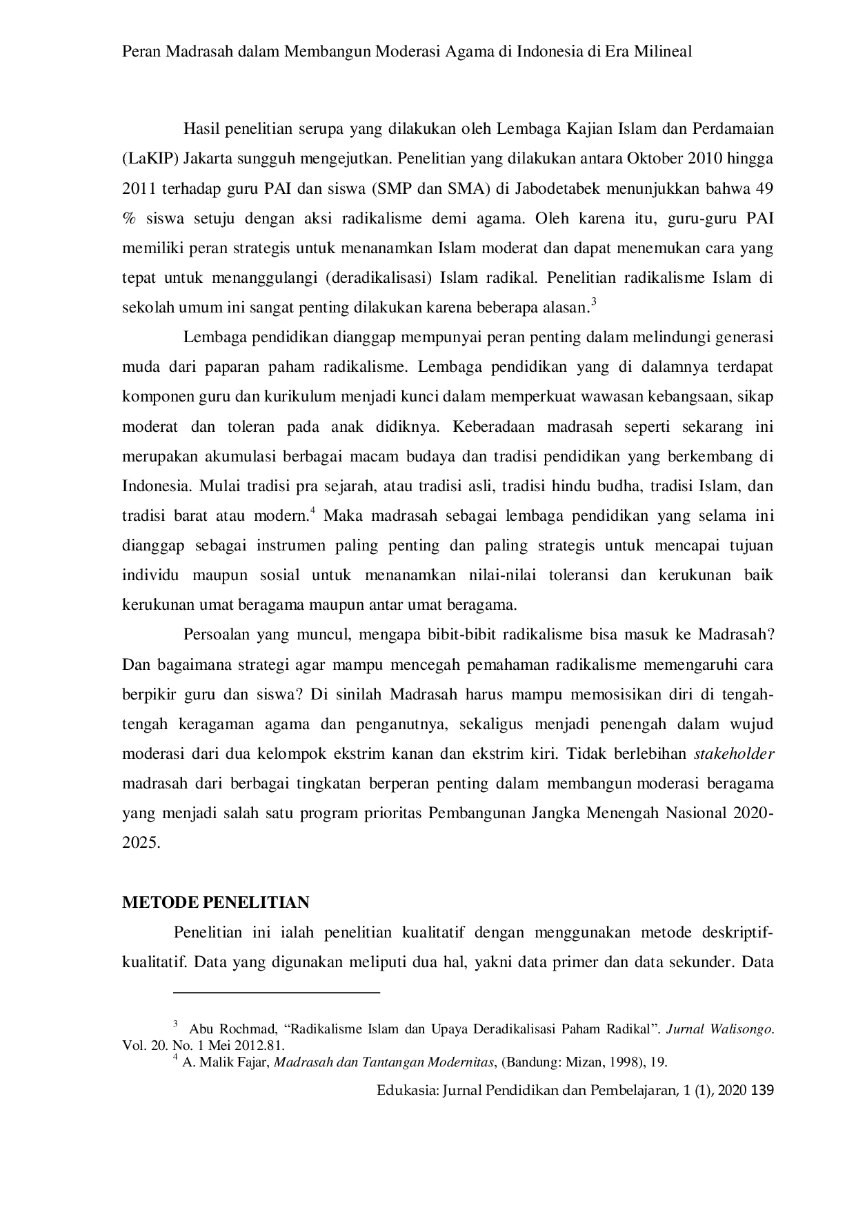 JURIS Peran Madrasah dalam Membangun Moderasi Agama di Indonesia di Era Milineal