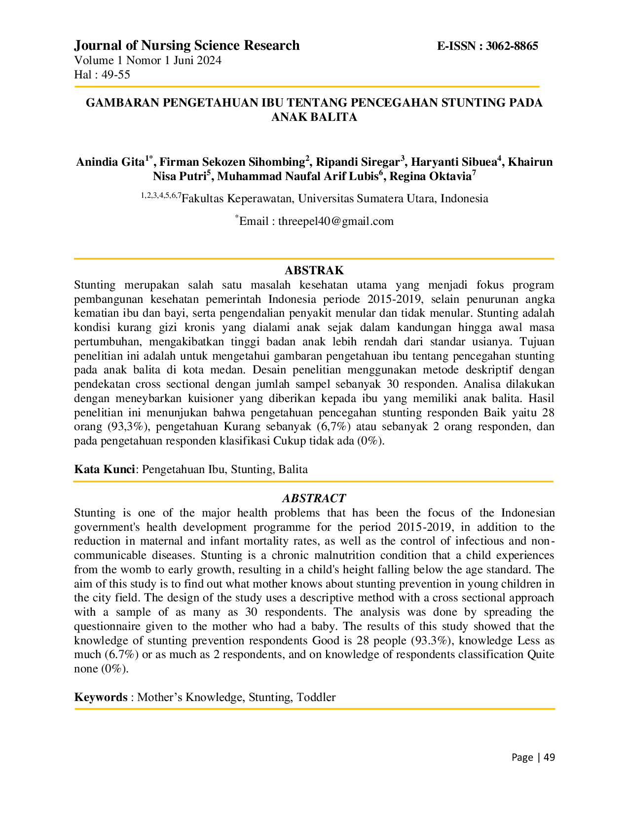 JURIS Gambaran Pengetahuan Ibu Tentang Pencegahan Stunting Pada Anak Balita