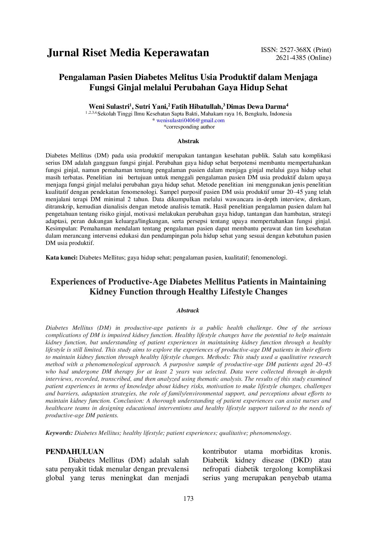 JURIS Experiences of Productive Age Diabetes Mellitus Patients in Maintaining Kidney Function through Healthy Lifestyle Changes