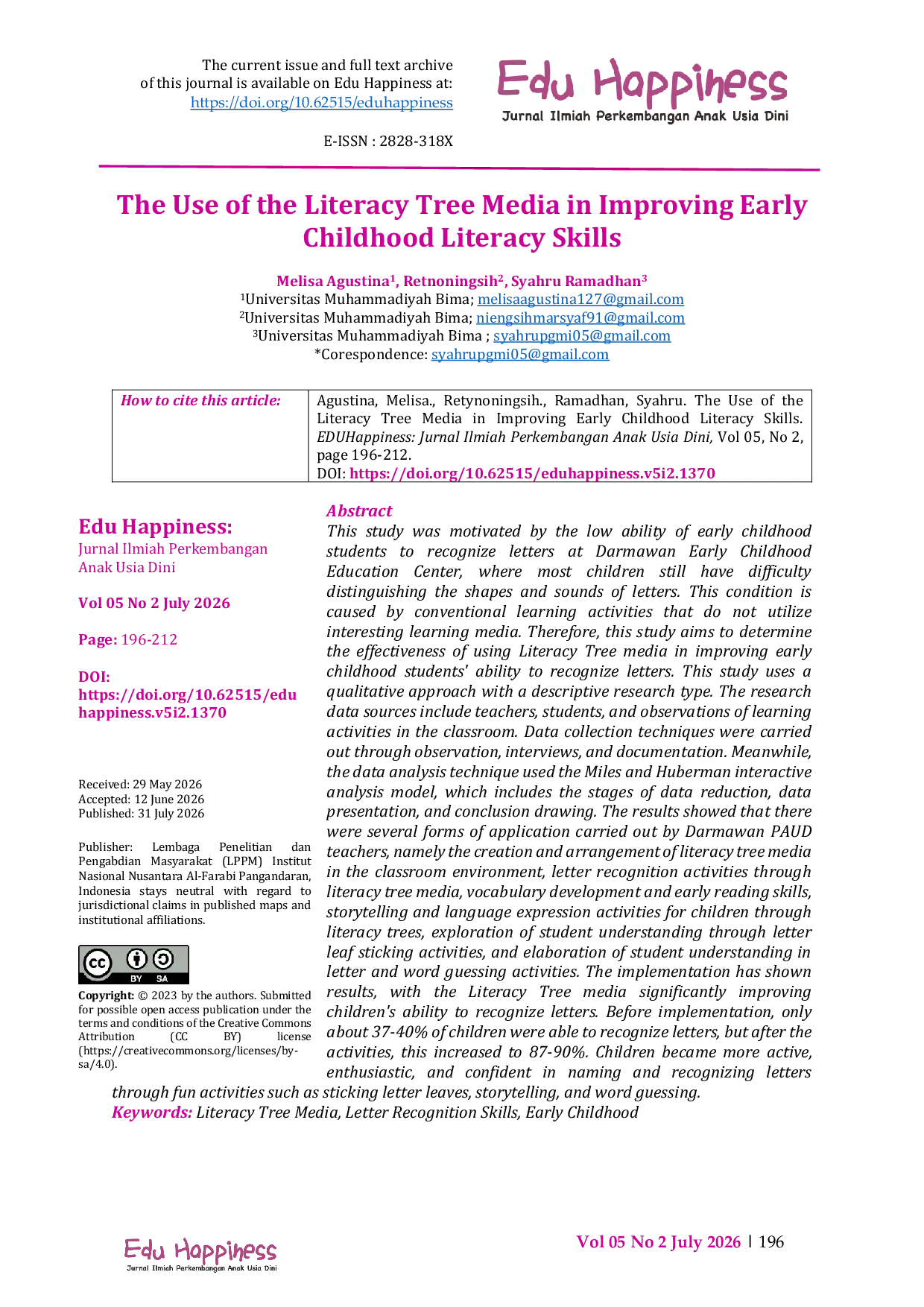 JURIS The Use of the Literacy Tree Media in Improving Early Childhood Literacy Skills