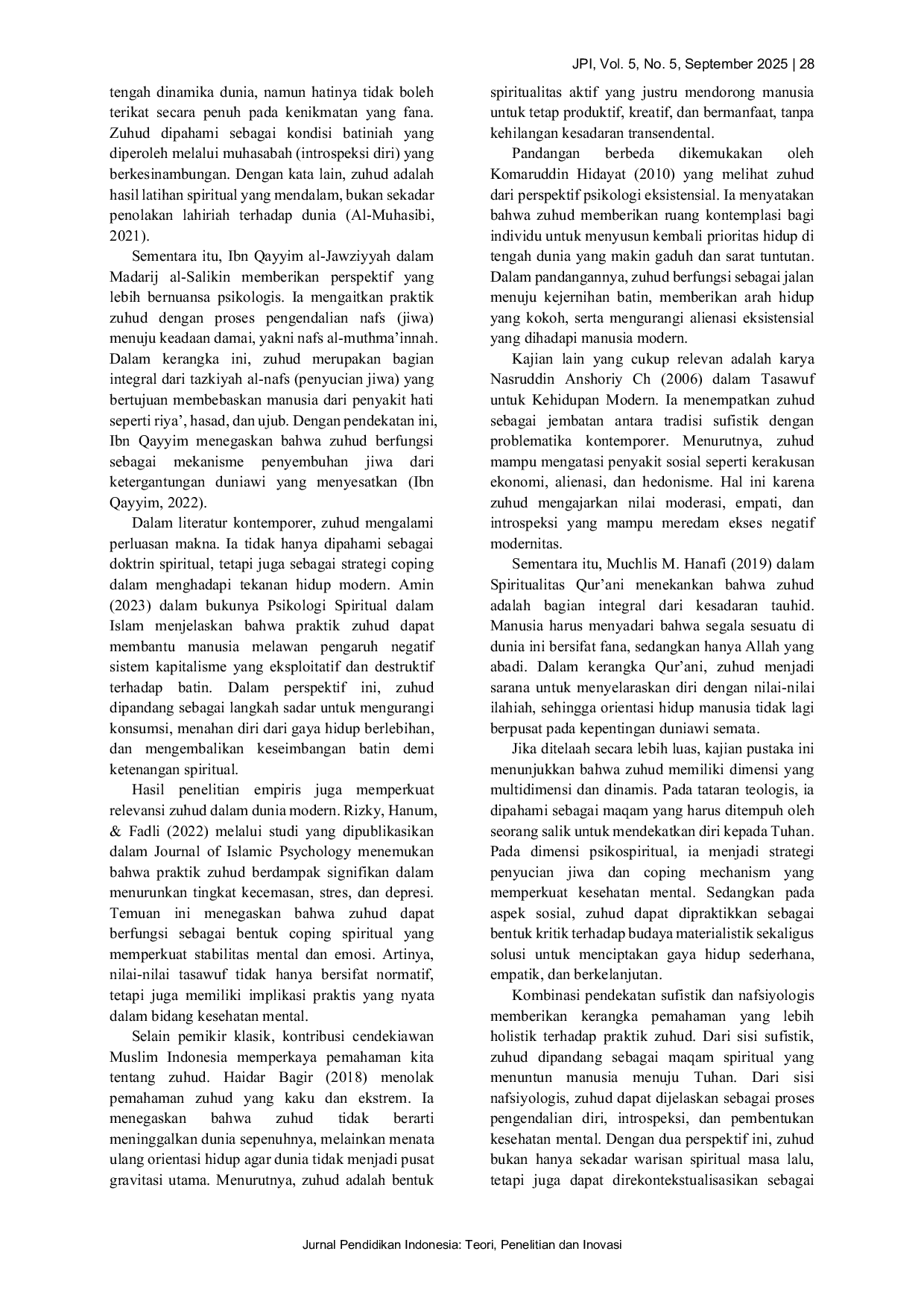 JURIS Zuhud dan Gaya Hidup Berkelanjutan Menurut Tinjauan Sufistik dan Psikologi Islam