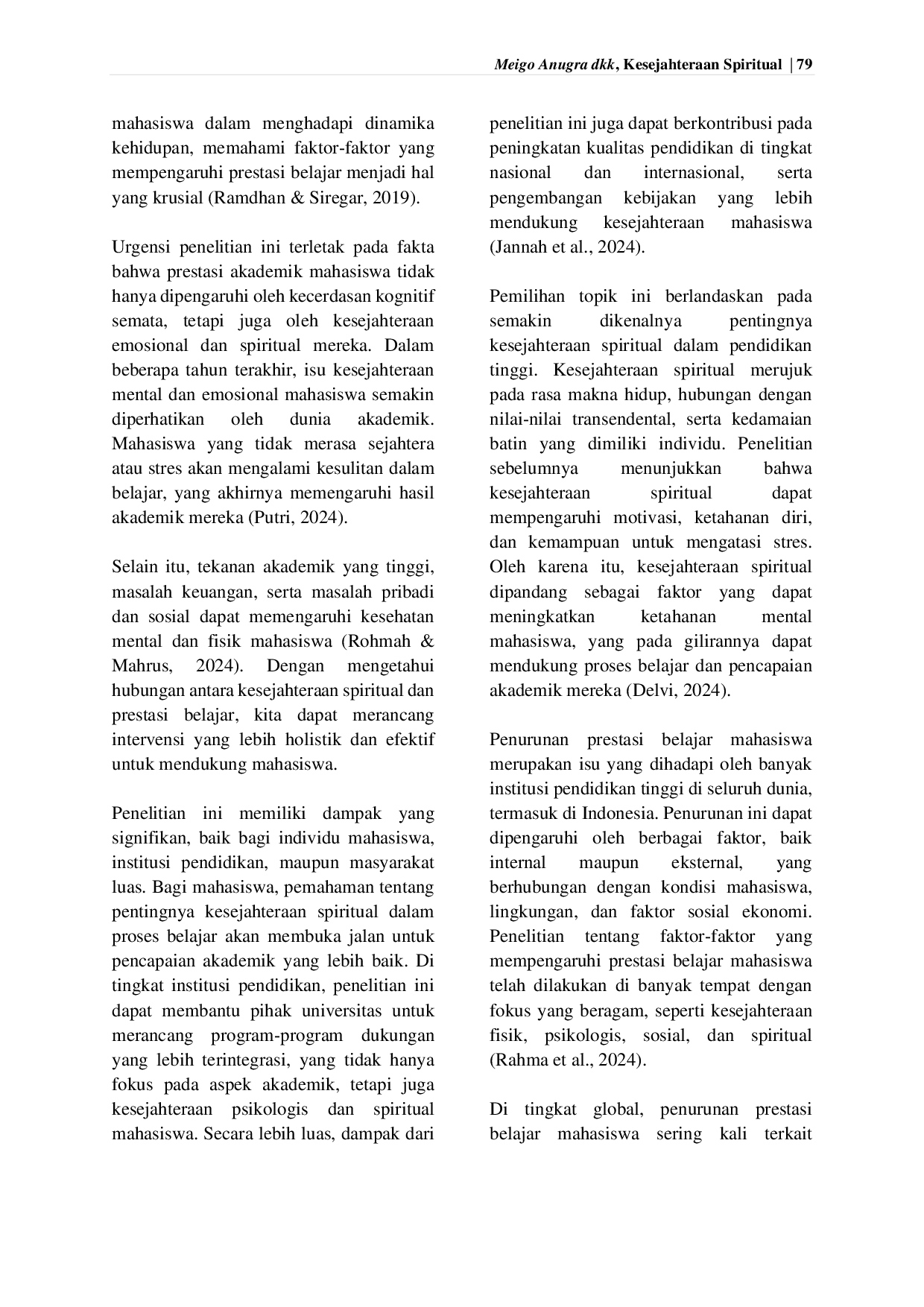 JURIS Kesejahteraan Spiritual dalam Prestasi Belajar Mahasiswa
