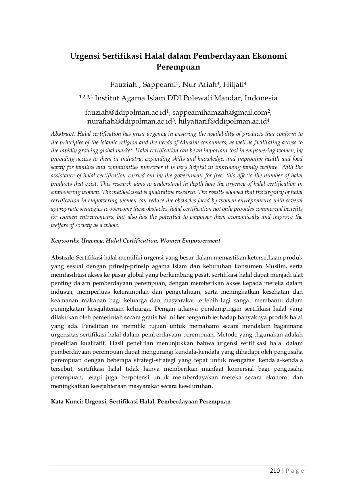 JURIS Urgensi Sertifikasi Halal dalam Pemberdayaan Ekonomi Perempuan