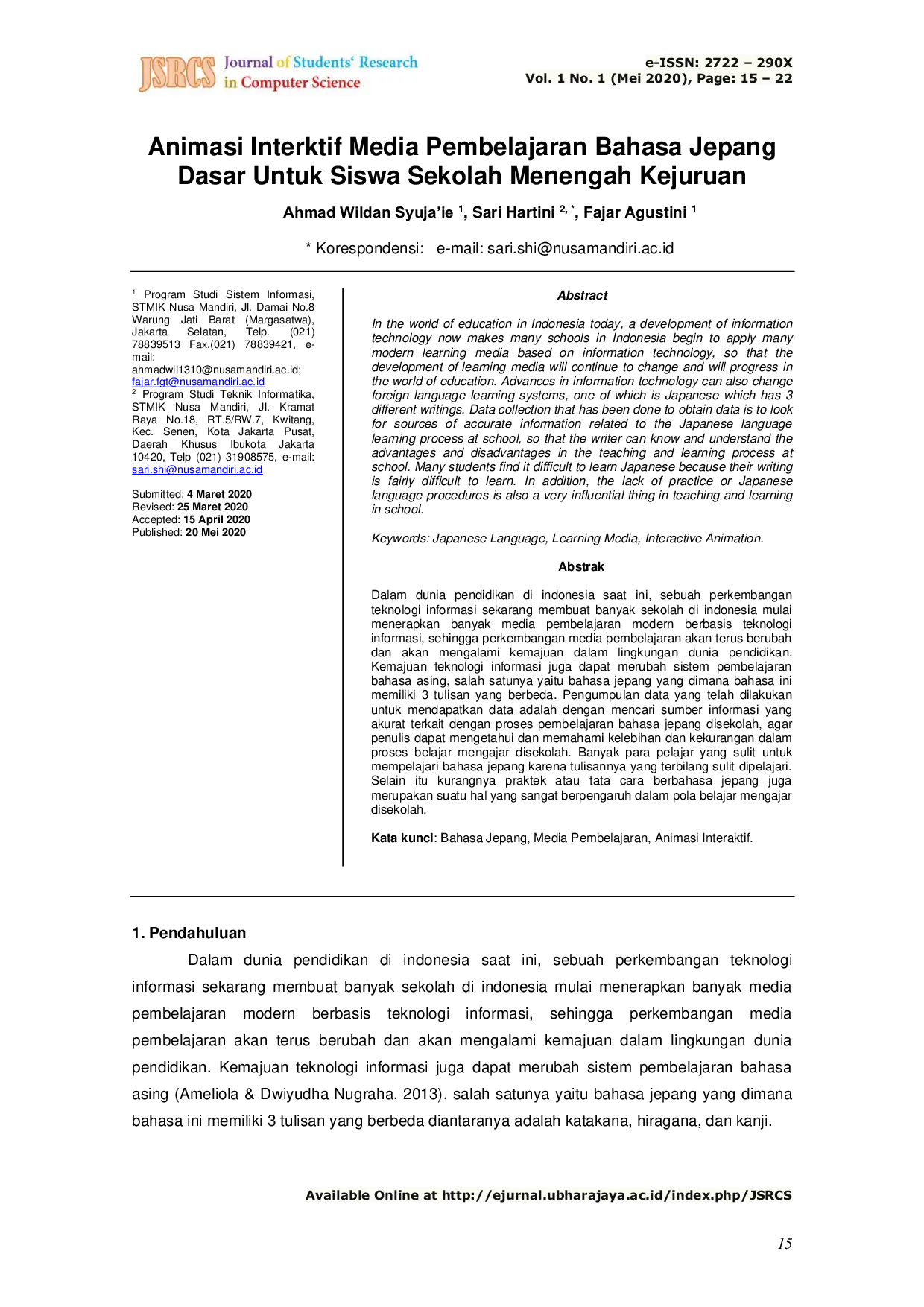 JURIS Animasi Interktif Media Pembelajaran Bahasa Jepang Dasar Untuk Siswa Sekolah Menengah Kejuruan