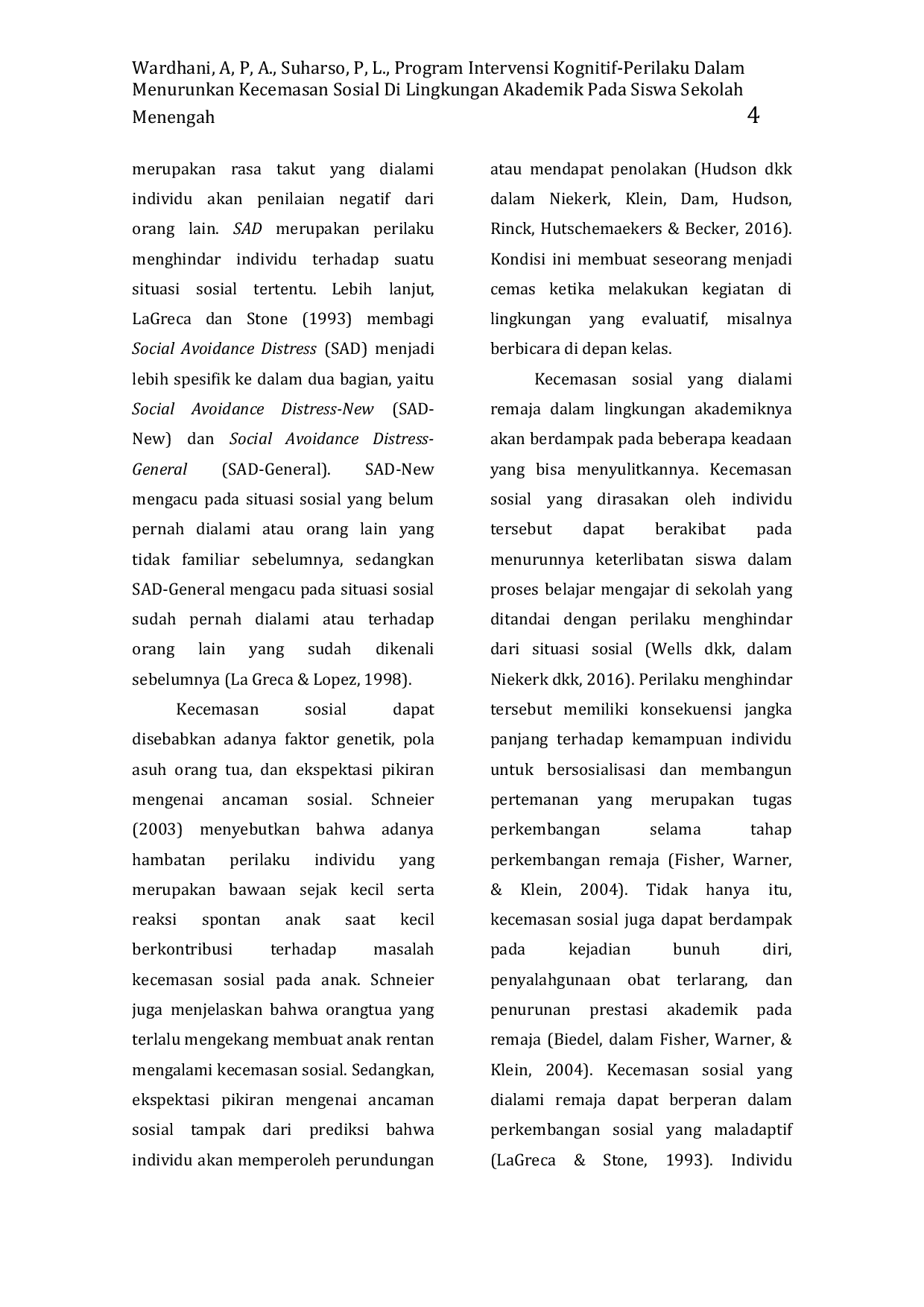 JURIS Program Intervensi Kognitif Perilaku Dalam Menurunkan Kecemasan Sosial Di Lingkungan Akademik Pada Siswa Sekolah Menengah Atas