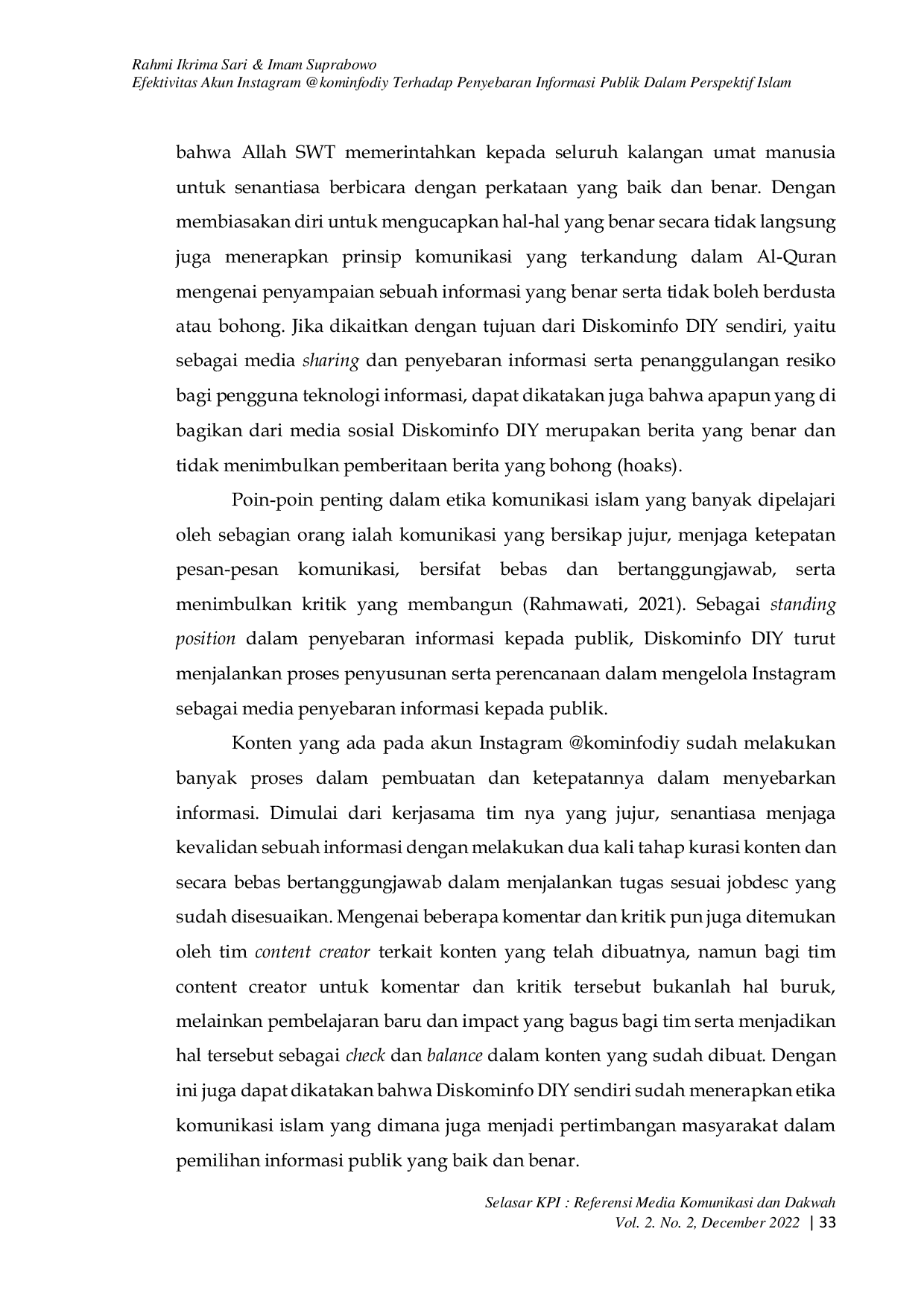 JURIS Efektivitas Akun Instagram kominfodiy Terhadap Penyebaran Informasi Publik Dalam Perspektif Islam