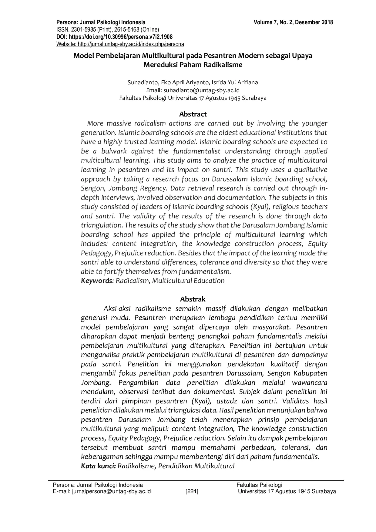 JURIS Model Pembelajaran Multikultural pada Pesantren Modern sebagai Upaya Mereduksi Paham Radikalisme