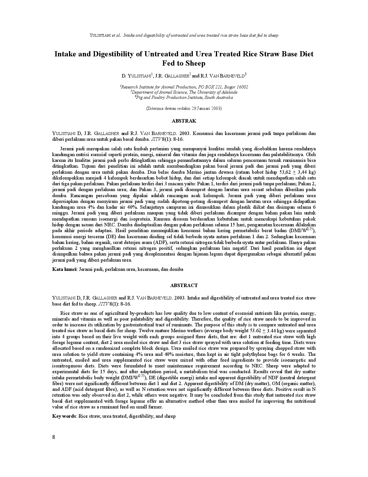 juris Intake and digestibility of untreated and urea treated rice straw base diet fed to sheep