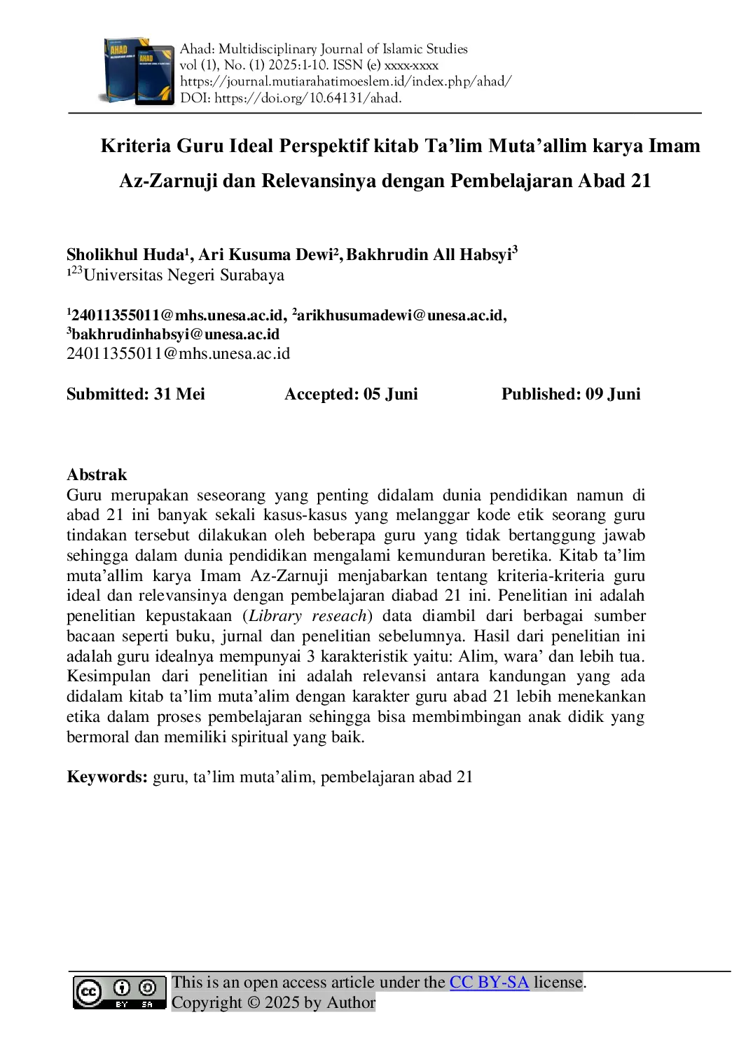 JURIS Kriteria Guru Ideal Perspektif kitab Ta lim Muta allim karya Imam Az Zarnuji dan Relevansinya dengan Pembelajaran Abad 21