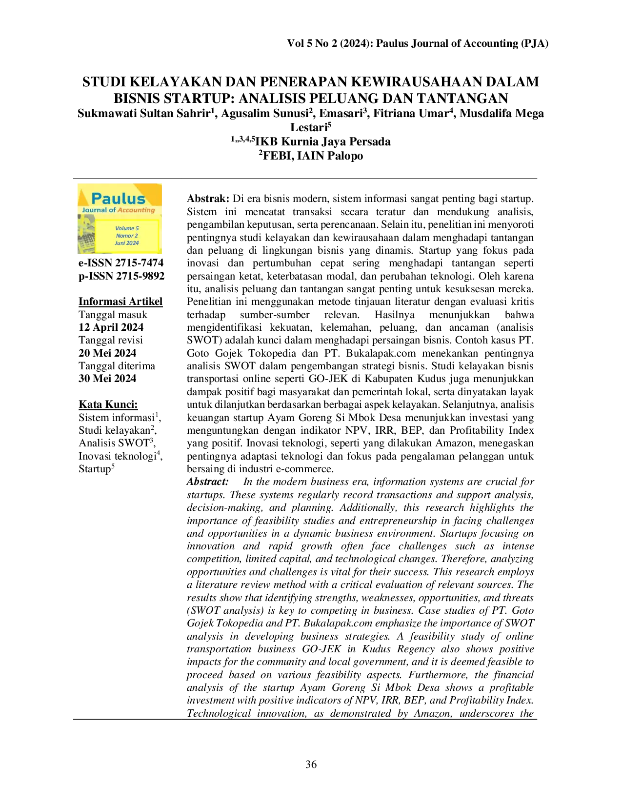 JURIS Studi Kelayakan dan Penerapan Kewirausahaan Dalam Bisnis Startup Analisis Peluang dan Tantangan