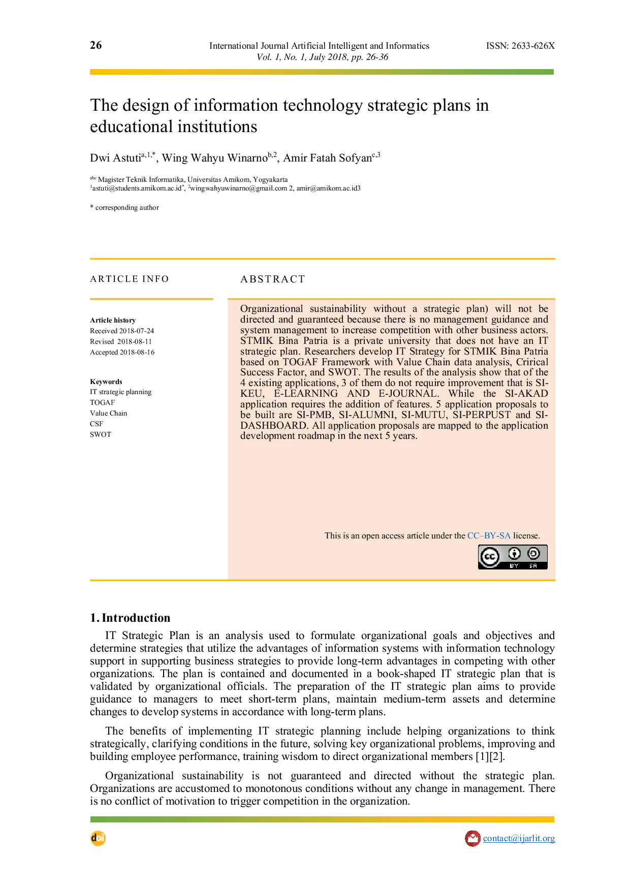 JURIS The design of information technology strategic plans in educational institutions