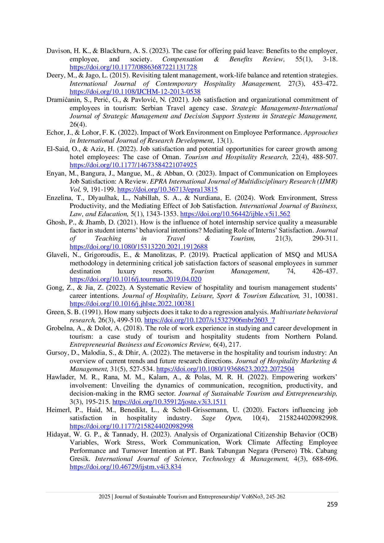 JURIS Factors influencing job satisfaction among tourism and hospitality undergraduate students A path to a sustainable tourism industry in Bangladesh