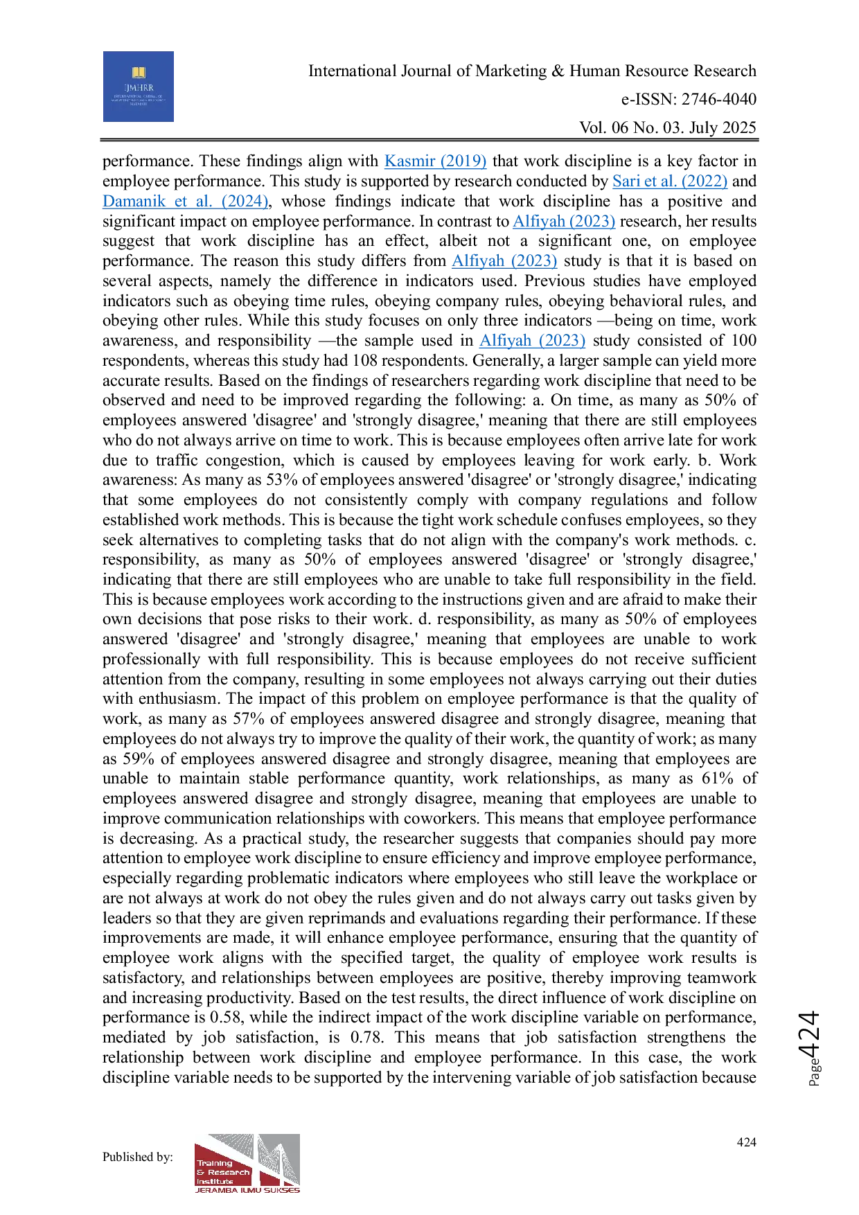 JURIS The Effect of Organizational Culture and Discipline on Employee Performance Moderated by Work Satisfaction The Case of Rumah Sakit Umum Pusat Mohammad Hoesin Palembang