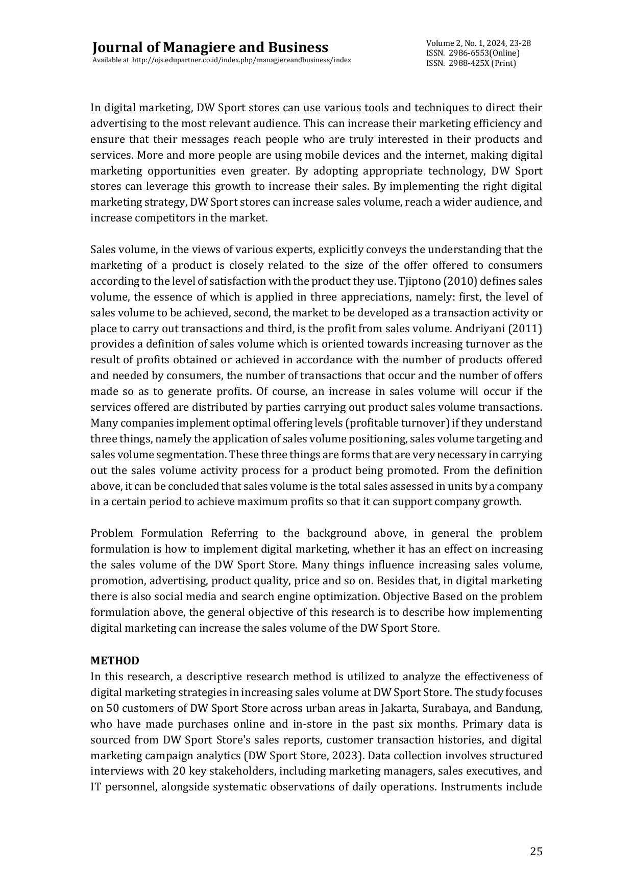 JURIS Implementation of Digital Marketing to Increase Sales Volume Study at DW Sport Store