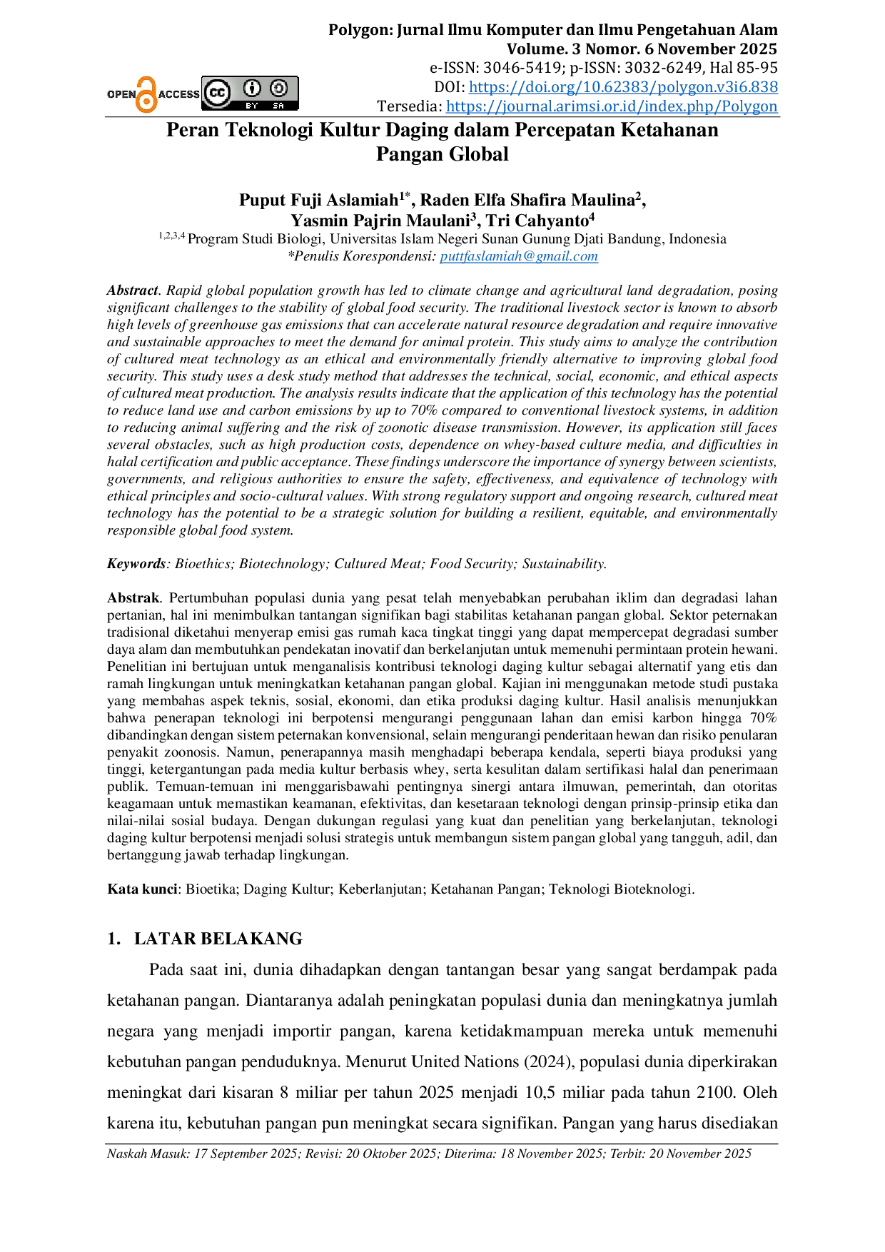 JURIS Peran Teknologi Kultur Daging dalam Percepatan Ketahanan Pangan Global