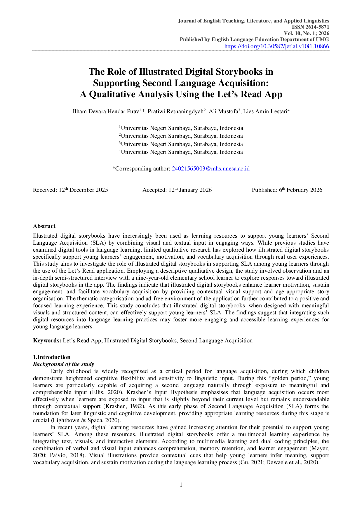 JURIS The Role of Illustrated Digital Storybooks in Supporting Second Language Acquisition A Qualitative Analysis Using the Let s Read App