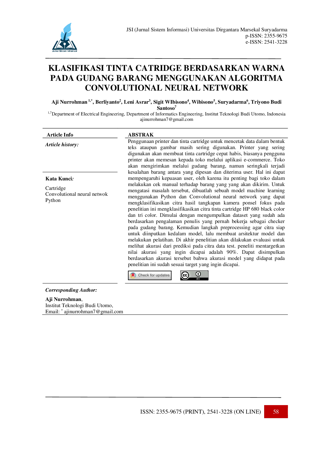 JURIS Klasifikasi Tinta Cartridge Berdasarkan Warna Pada Gudang Barang Menggunakan Algoritma Convolutional Neural Network