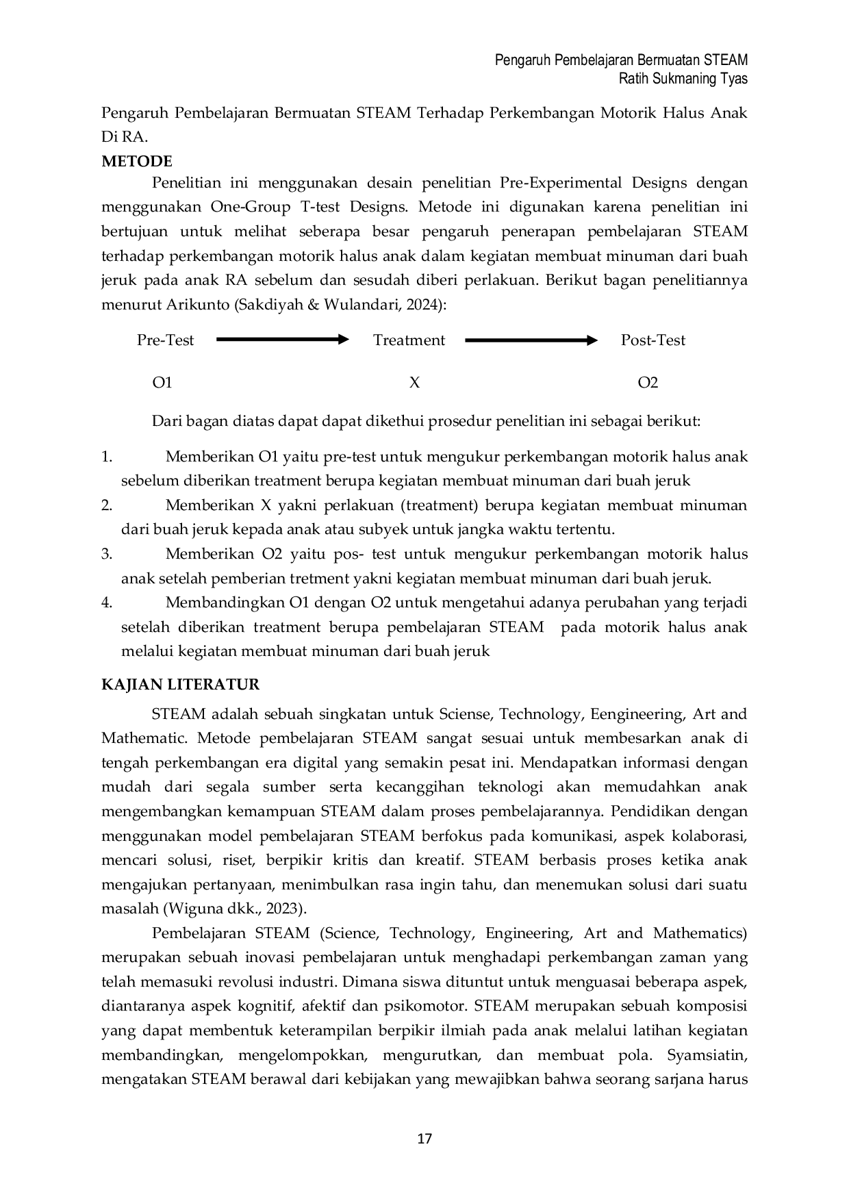 JURIS Pengaruh Pembelajaran Bermuatan STEAM Terhadap Perkembangan Motorik Halus Anak di RA