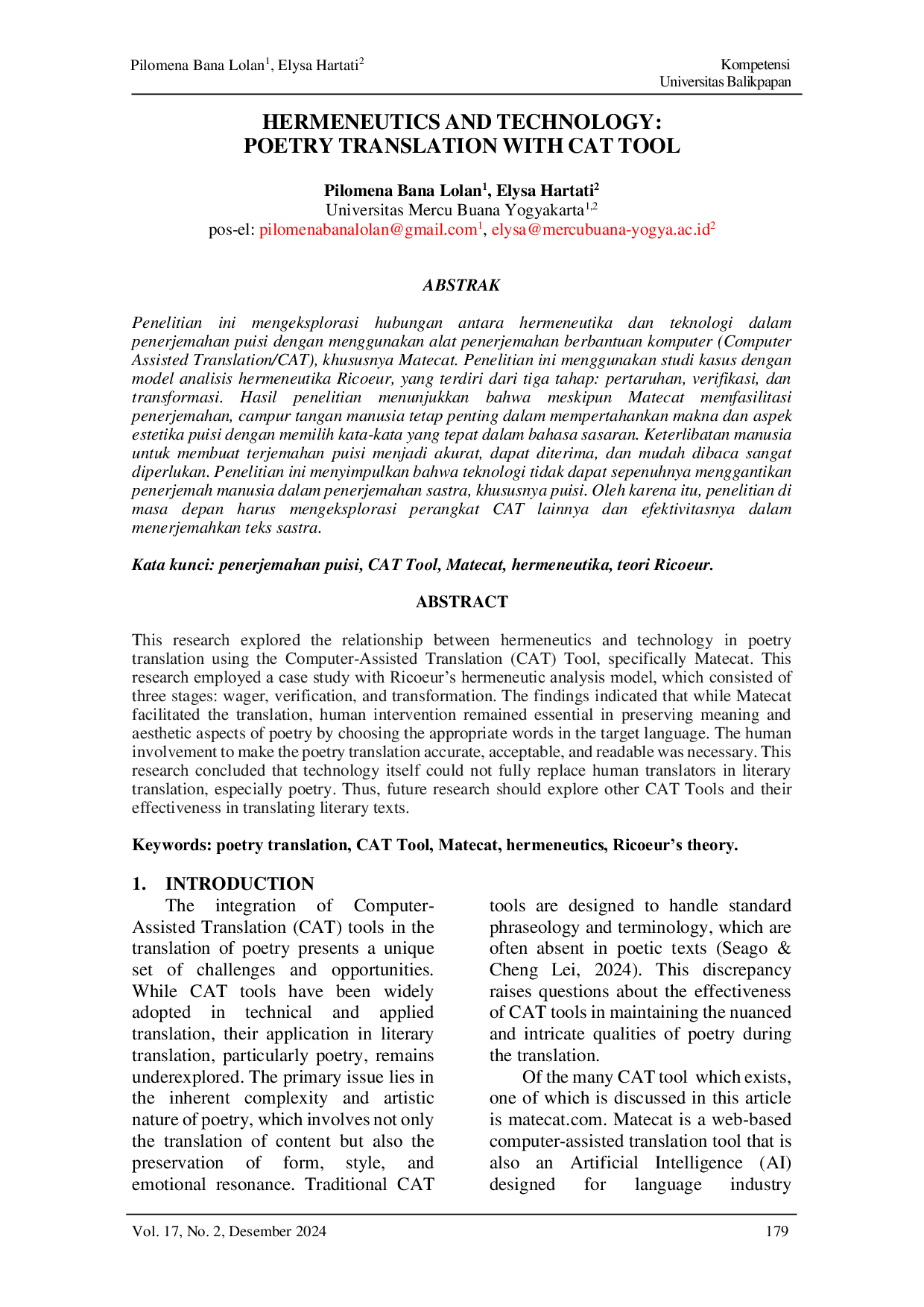 JURIS Hermeneutics and Technology Poetry Translation with CAT Tool