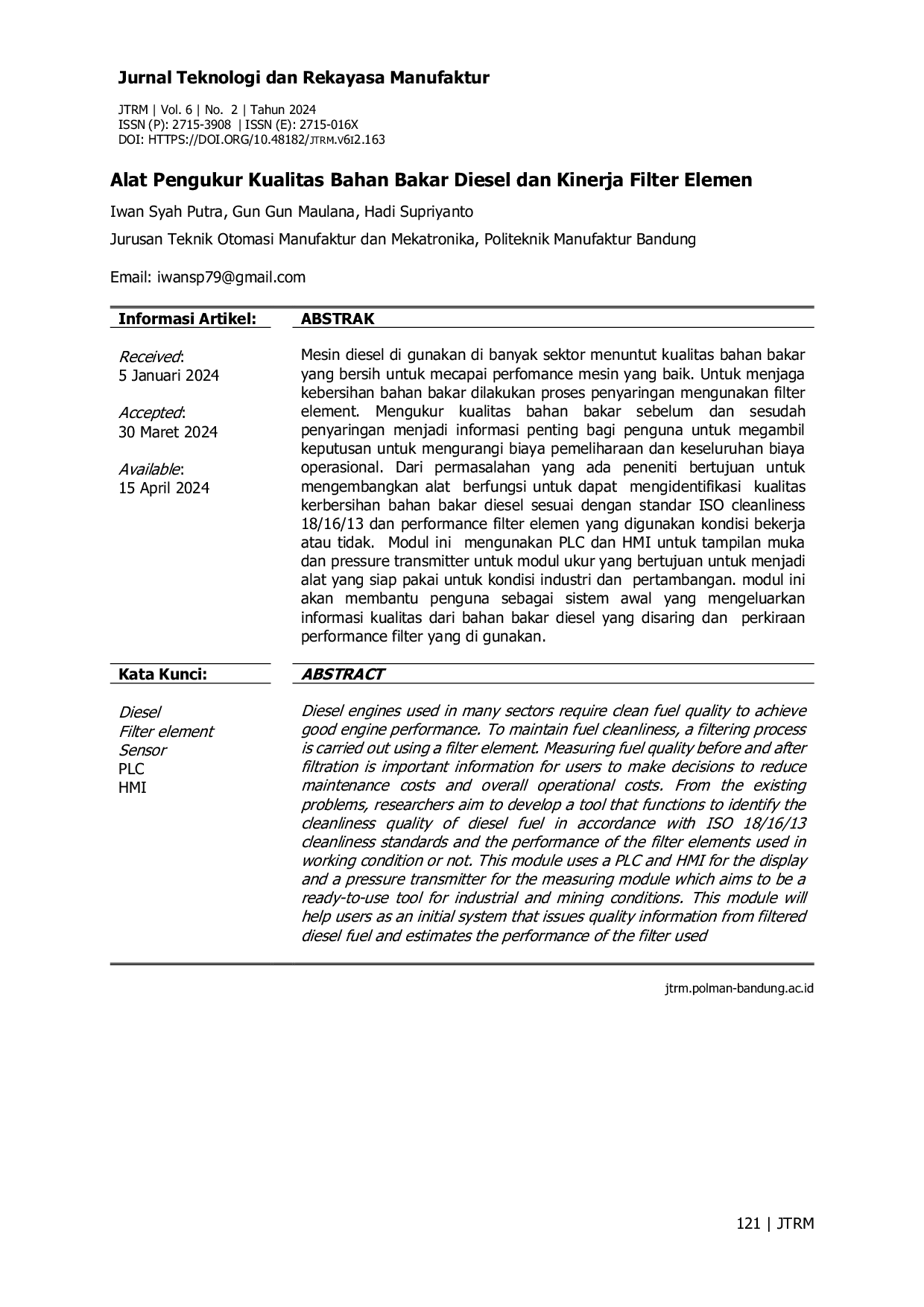 JURIS Alat Pengukur Kualitas Bahan Bakar Diesel Dan Kinerja Filter Elemen