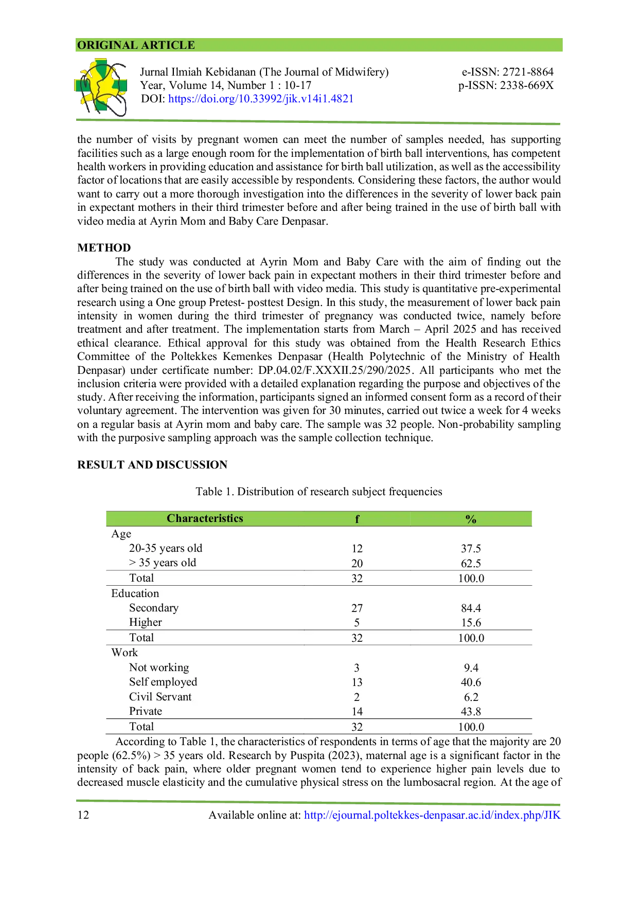 JURIS Effectiveness of Video Guided Birth Ball Exercises on Reducing Back Pain in the Third Trimester of Pregnancy