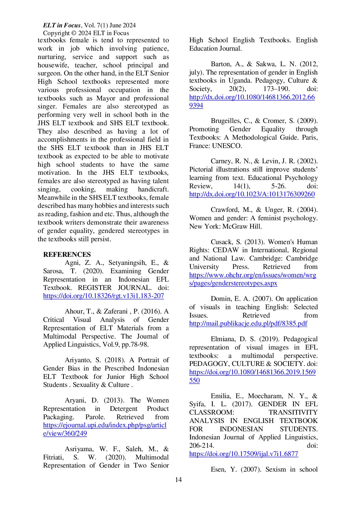 JURIS Representasi Perempuan dalam Buku Teks ELT Indonesia Studi Banding Buku Pelajaran ELT SMP dan SMA