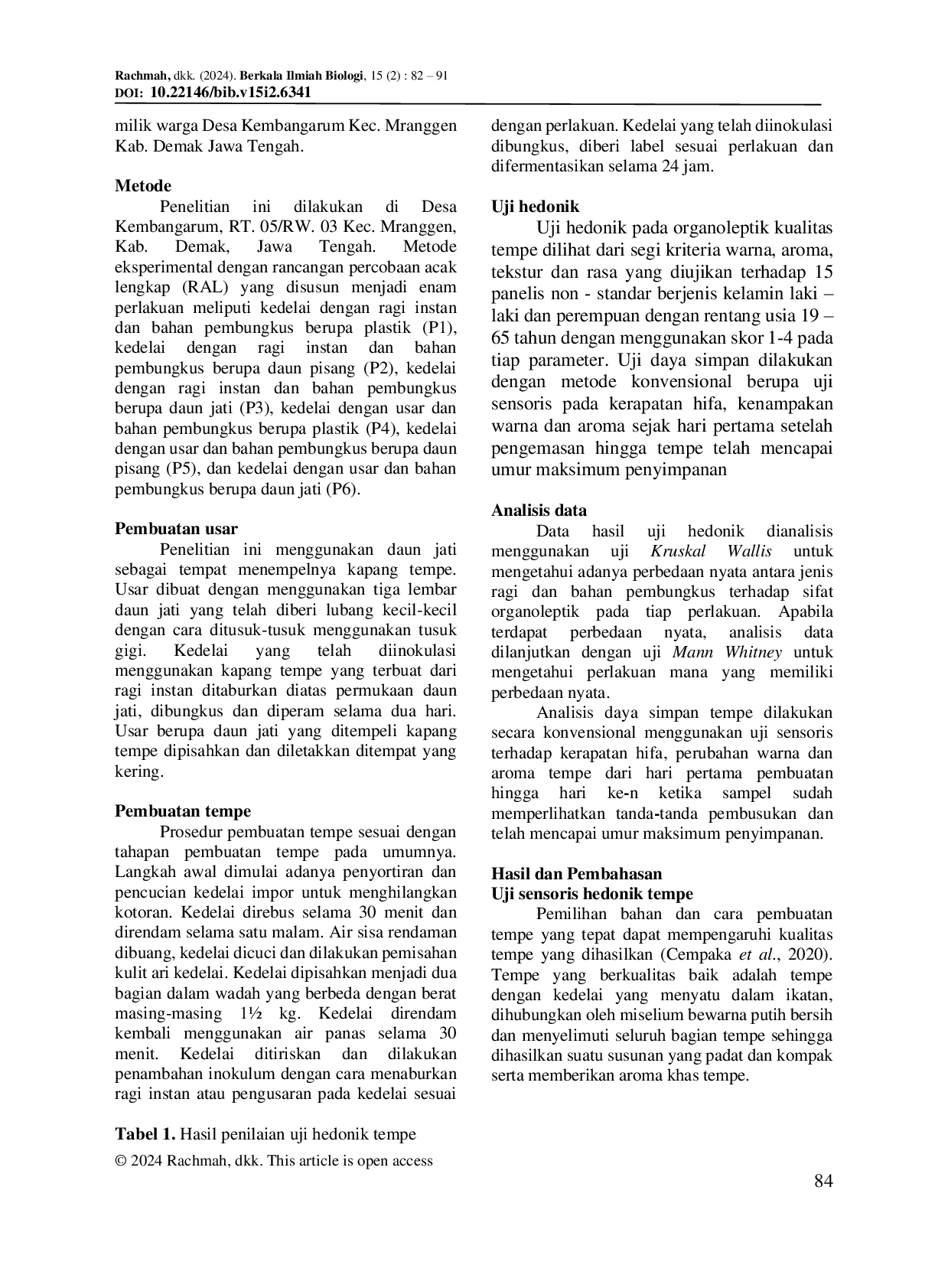 JURIS Yeast and Wrapping Materials on The Quality of Tempeh