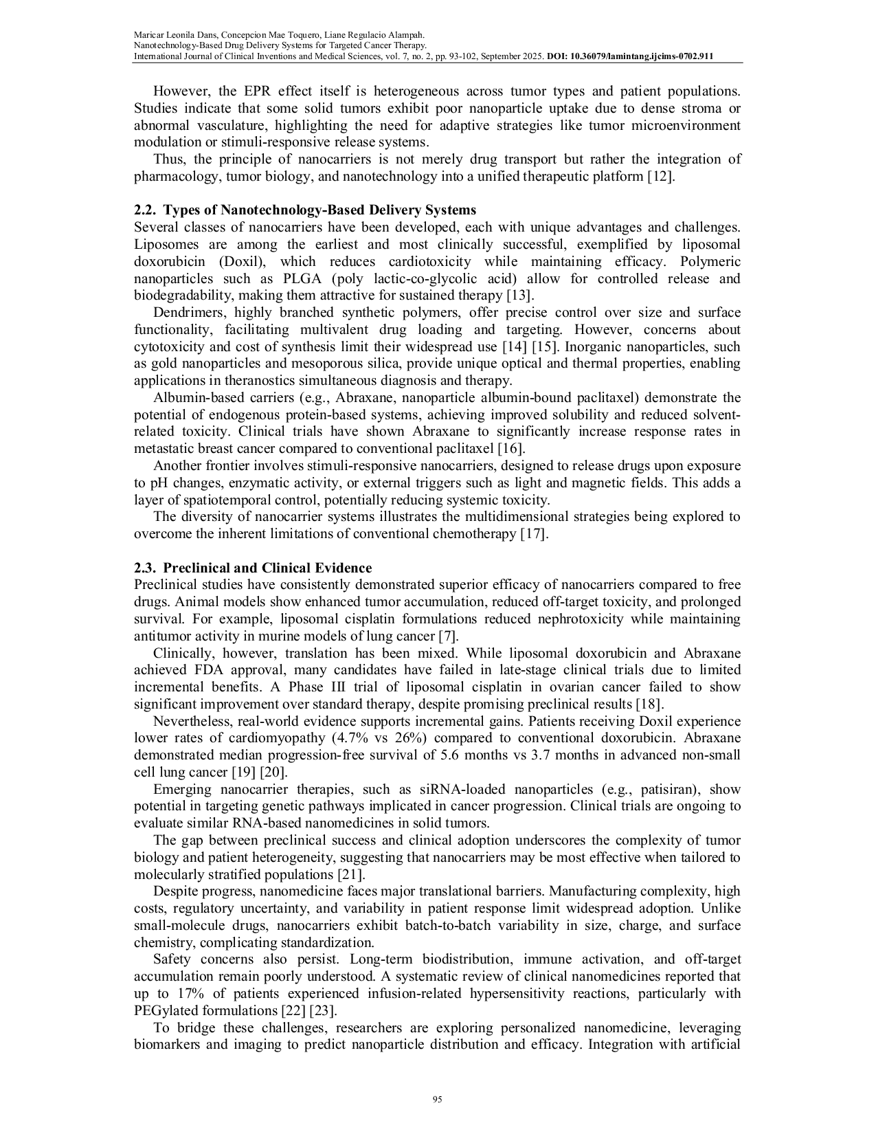 JURIS Nanotechnology Based Drug Delivery Systems for Targeted Cancer Therapy