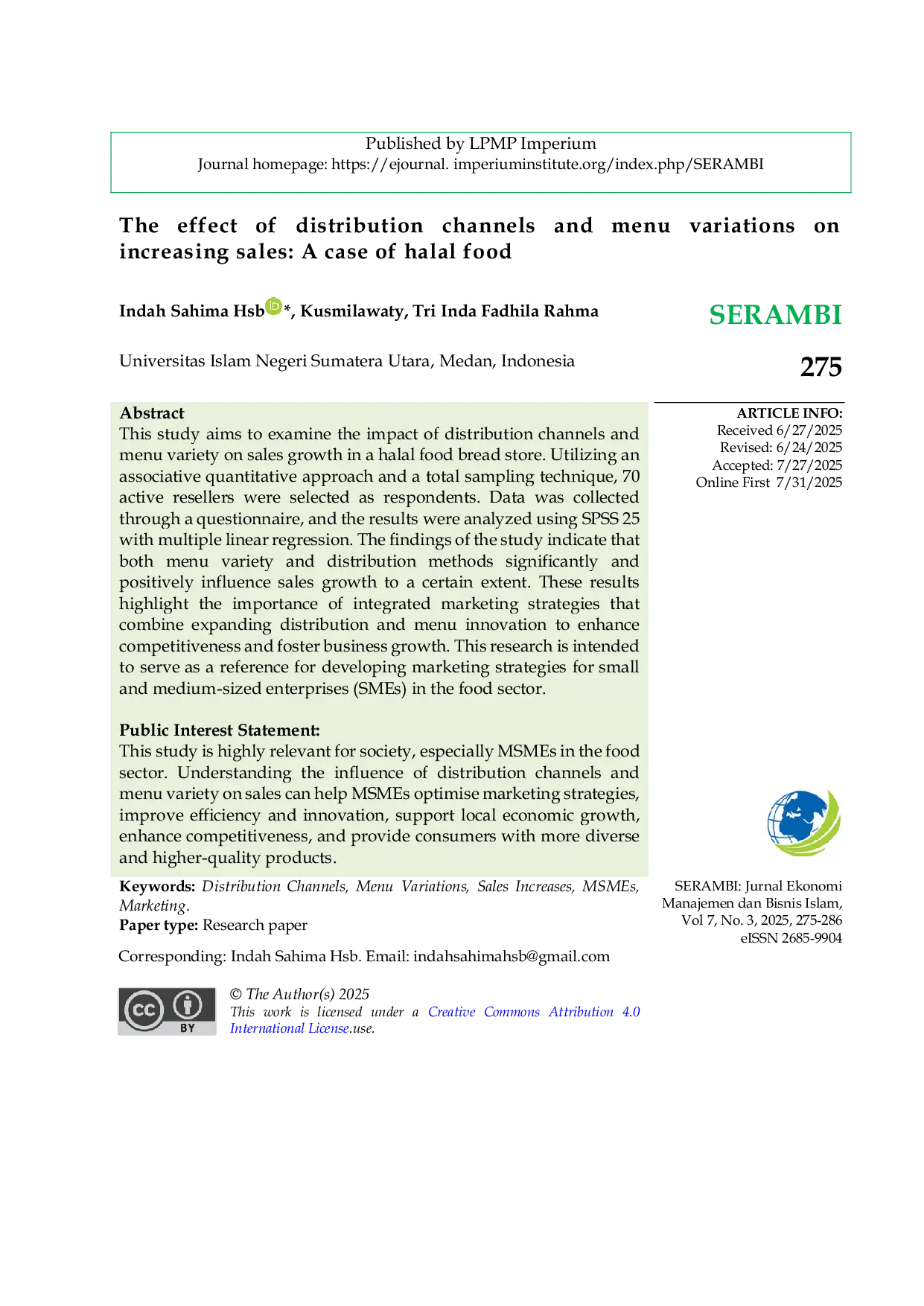 JURIS The Effect of Distribution Channels and Menu Variations on Increasing Sales A Case of Halal Food
