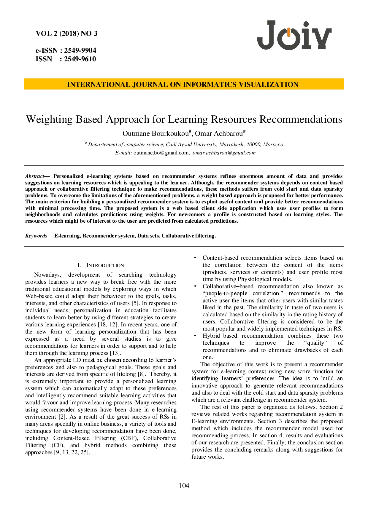 juris Weighting based approach for learning resources recommendations