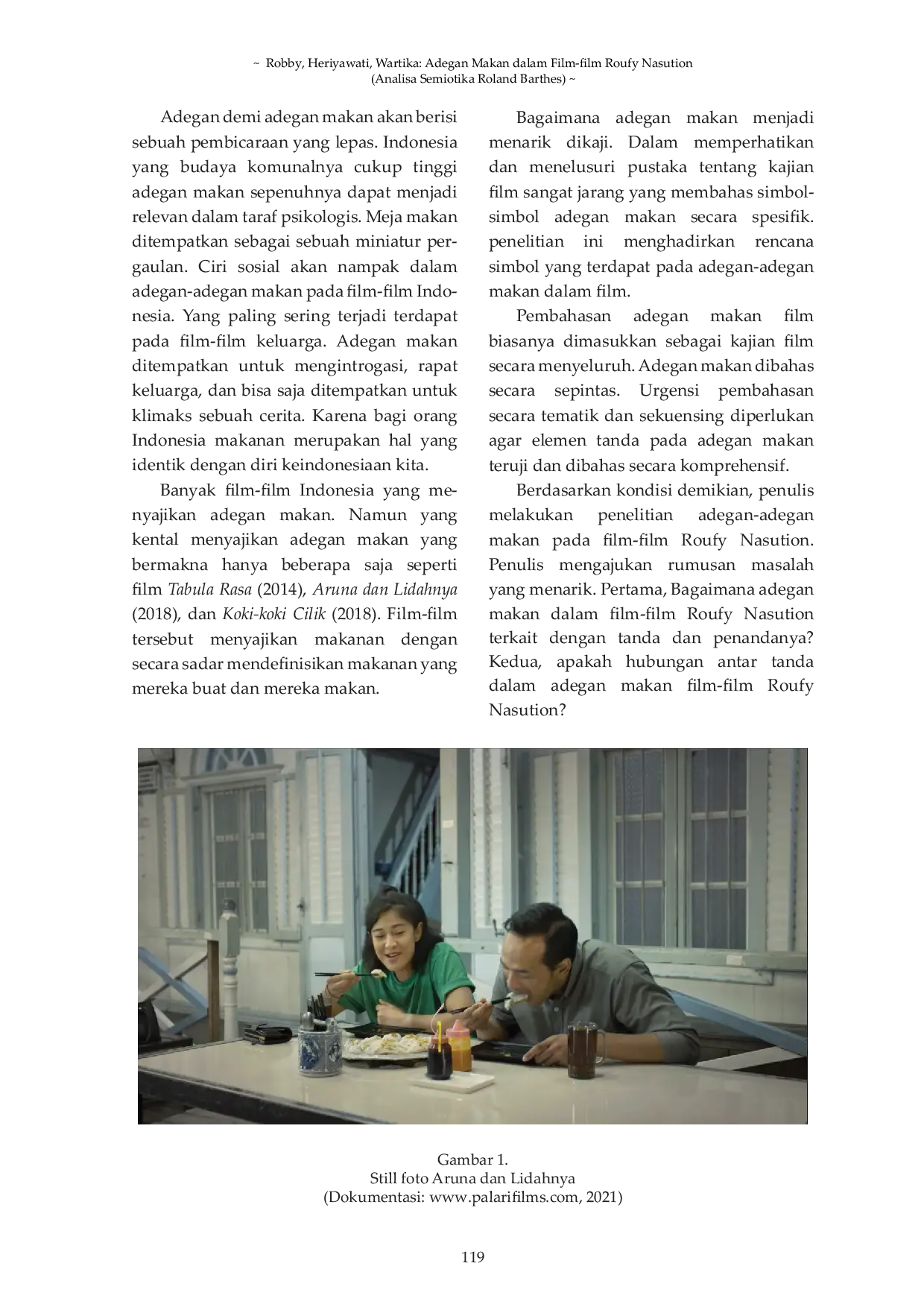 JURIS Adegan Makan dalam Film film Roufy Nasution Analisa Semiotika Roland Barthes