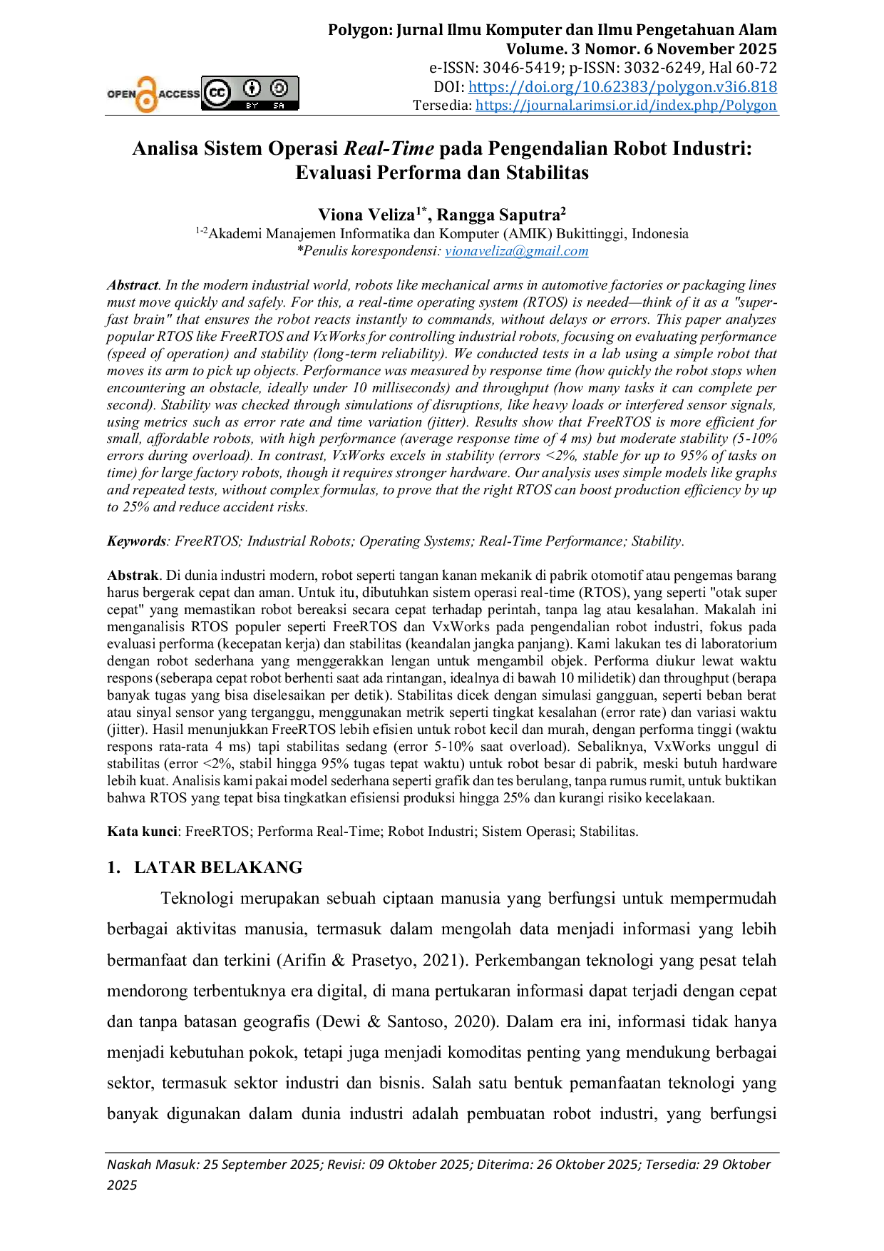JURIS Analisa Sistem Operasi Real Time pada Pengendalian Robot Industri Evaluasi Performa dan Stabilitas