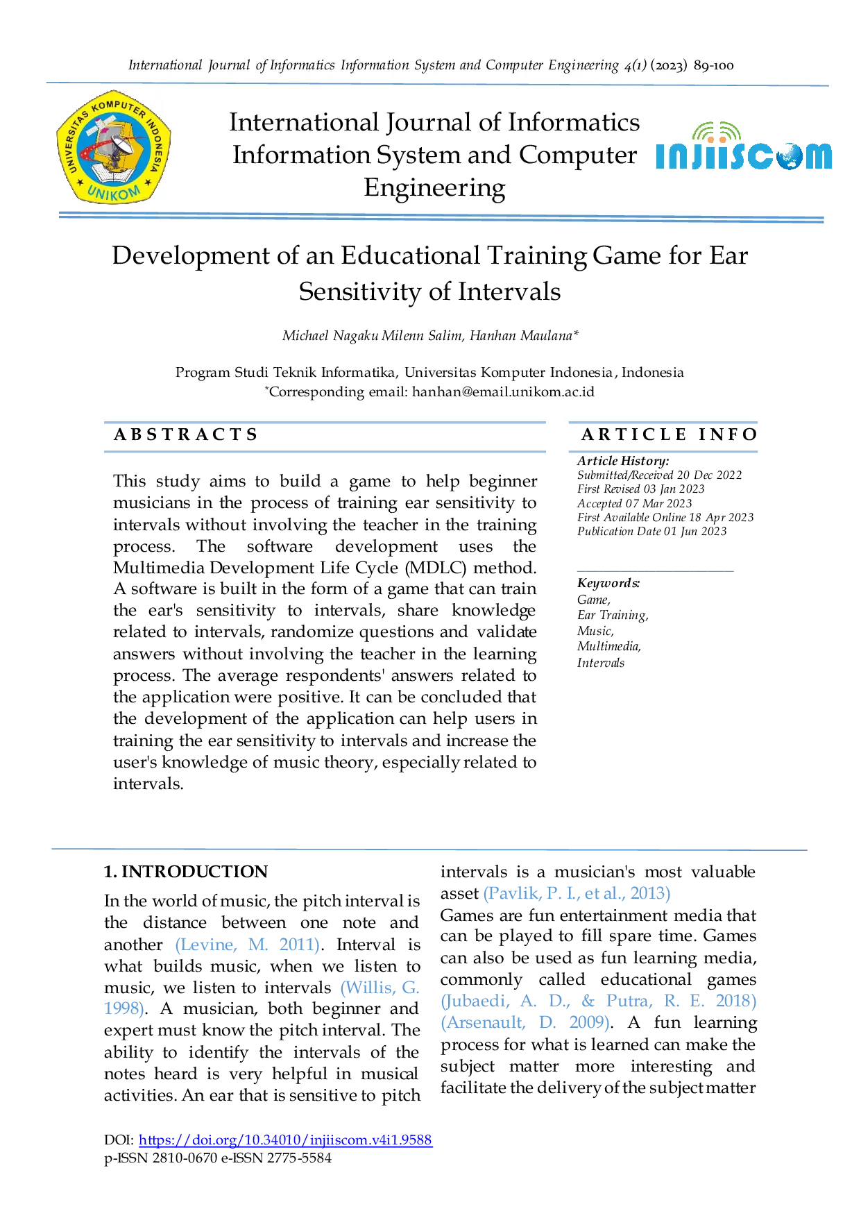 JURIS Development of an Educational Training Game for Ear Sensitivity of Intervals